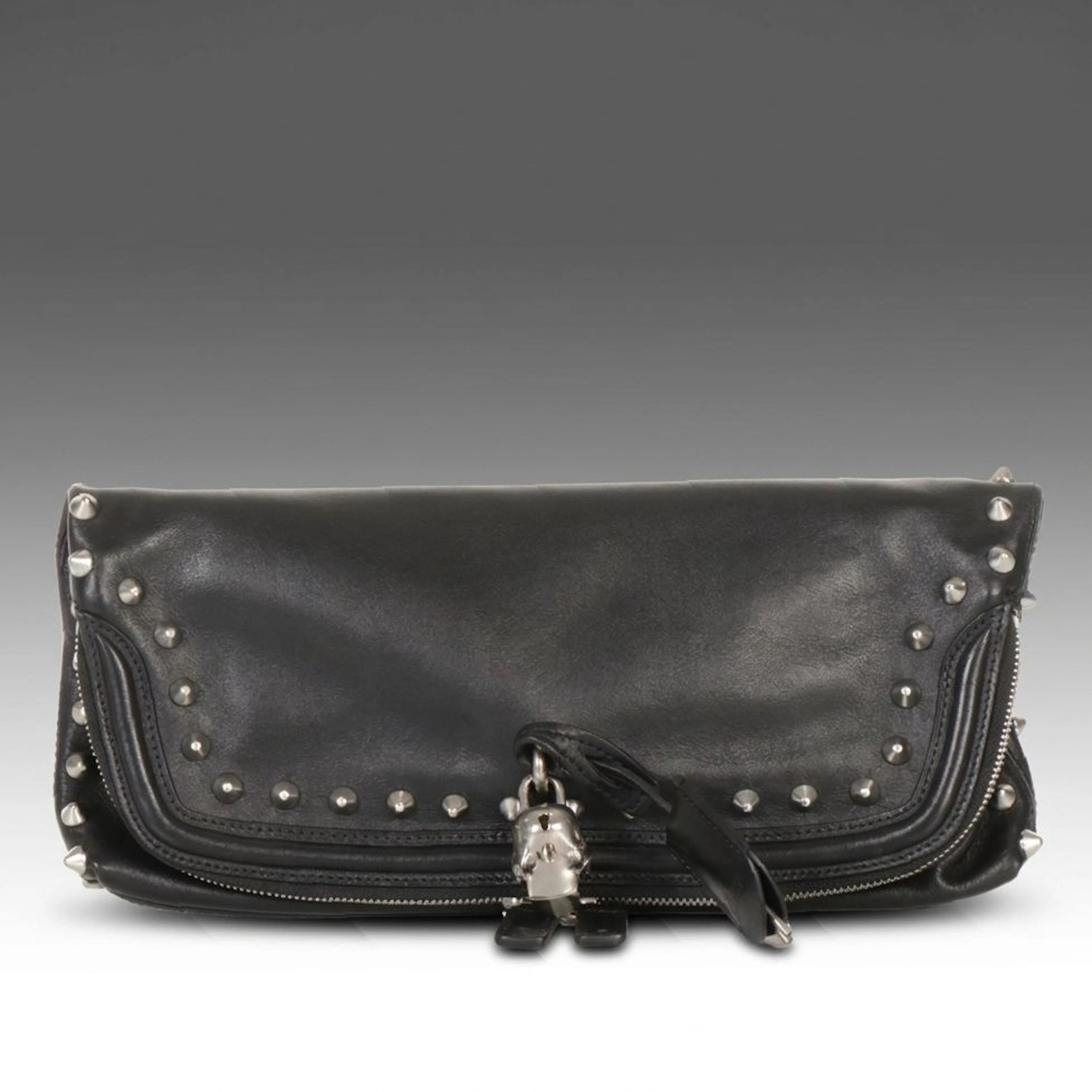 Alexander McQueen Studded Skull Padlock Fold-Over Clutch