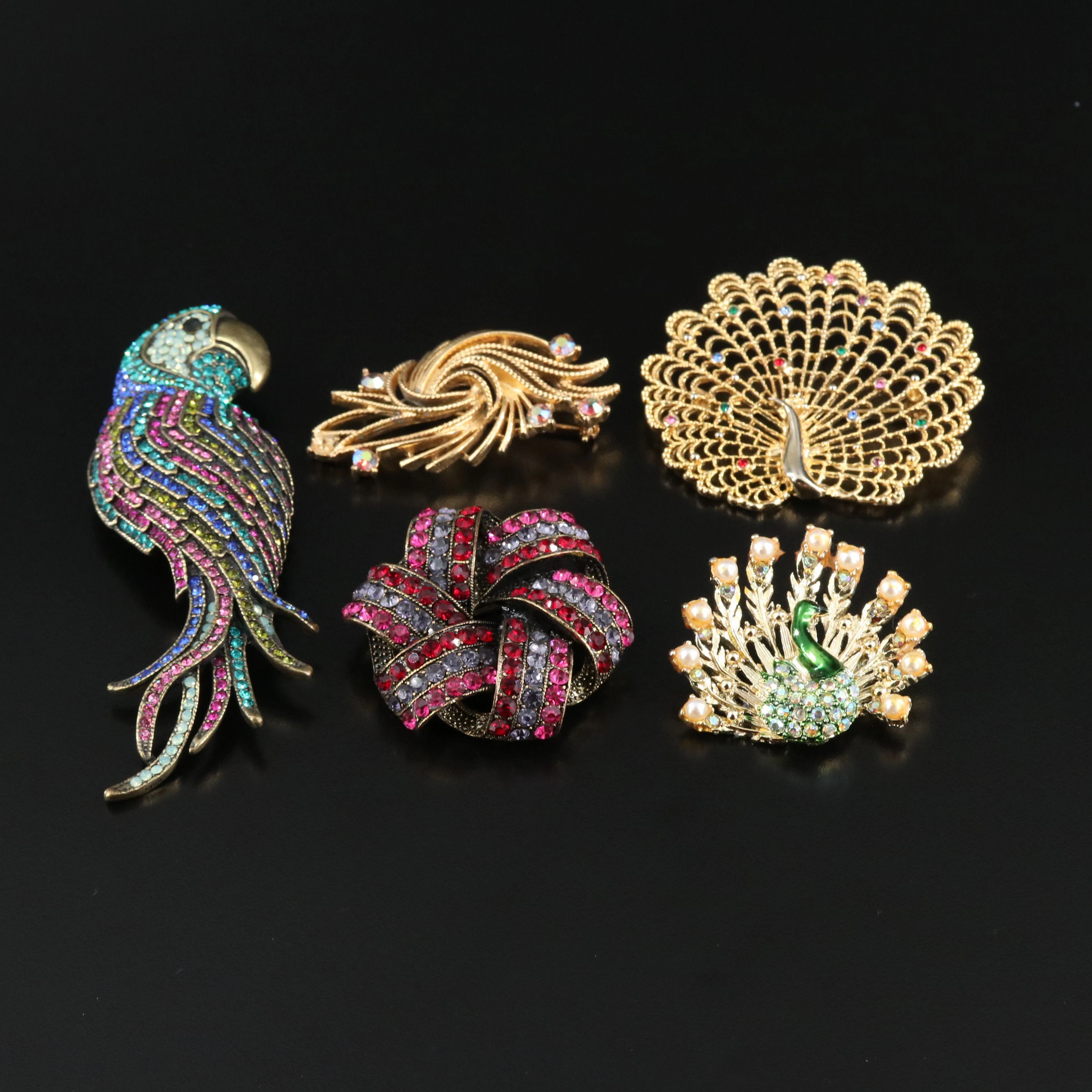 Kirk's Folly, Lisner, Monet & Peacock Rhinestone Brooches