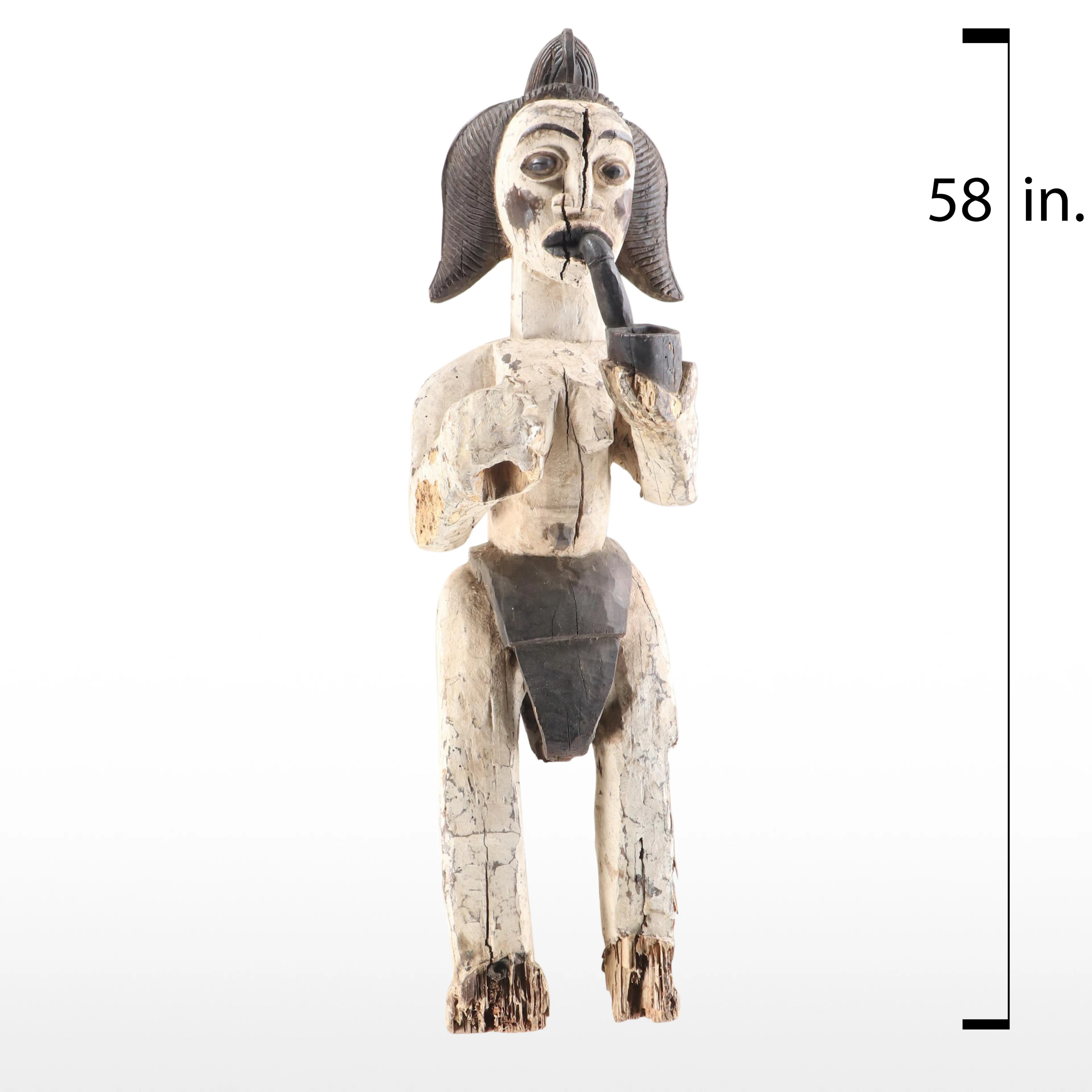 Gabonese Punu-Lumbu Hand-Carved Shrine Statue with Kaolin Features