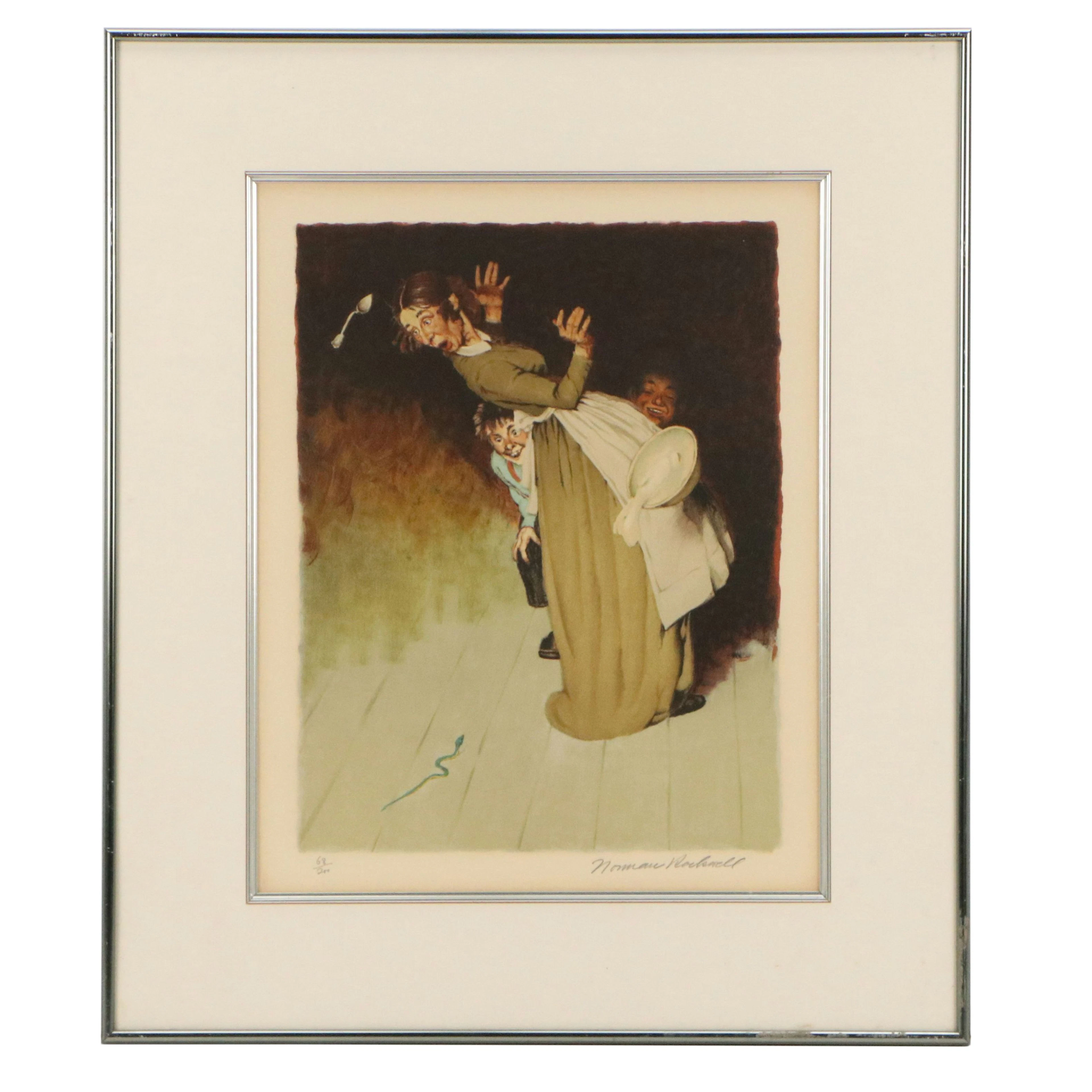 Norman Rockwell Lithograph "Aunt Sally Frightened by a Snake"