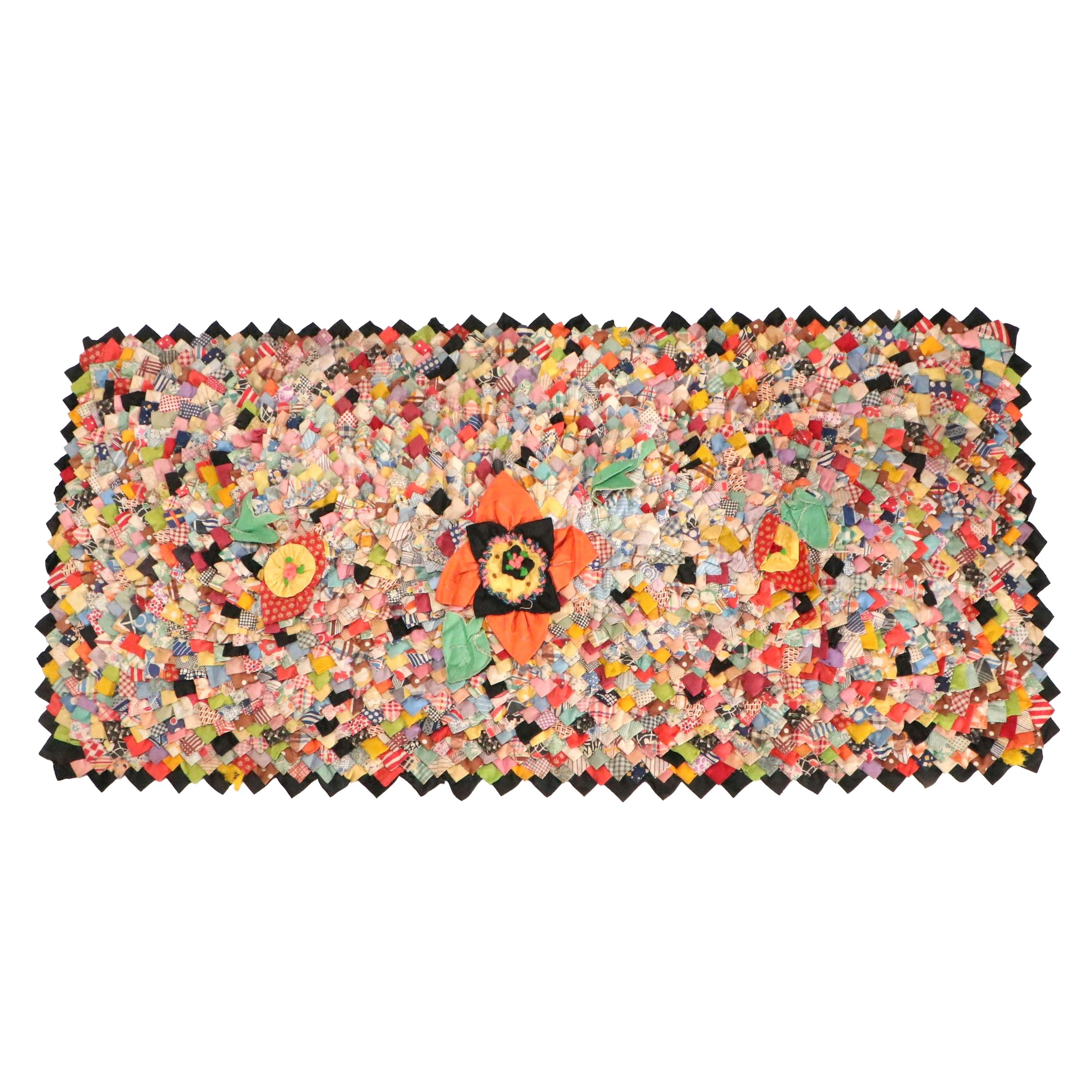 Mid-Century Handcrafted Floral Appliqué Quilted Table Runner