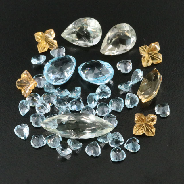 Loose 57.37 CTW Gemstone Lot Including Citrine, Topaz and Prasiolite