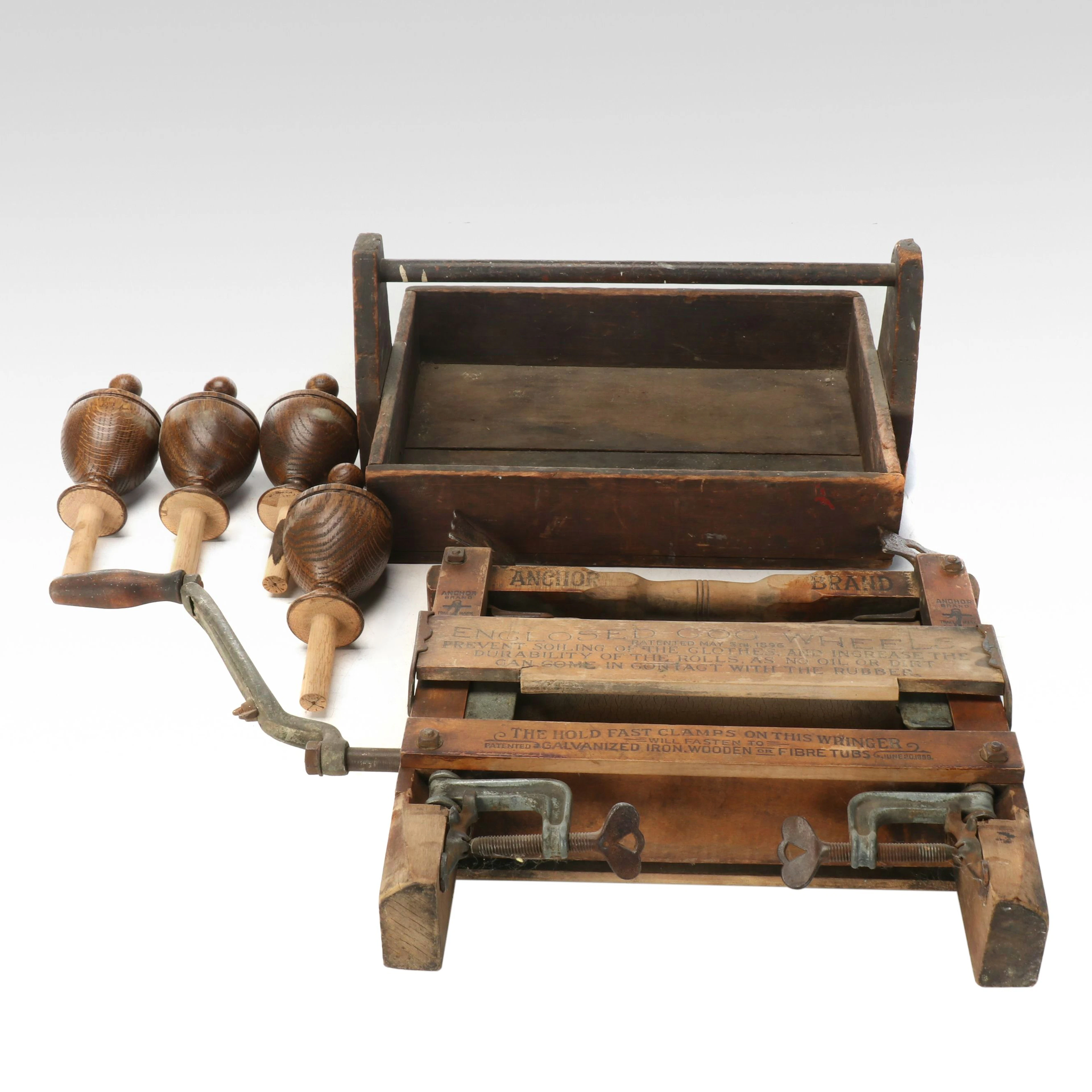 Anchor Wooden Clothes Wringer with Furniture Finials and Caddy