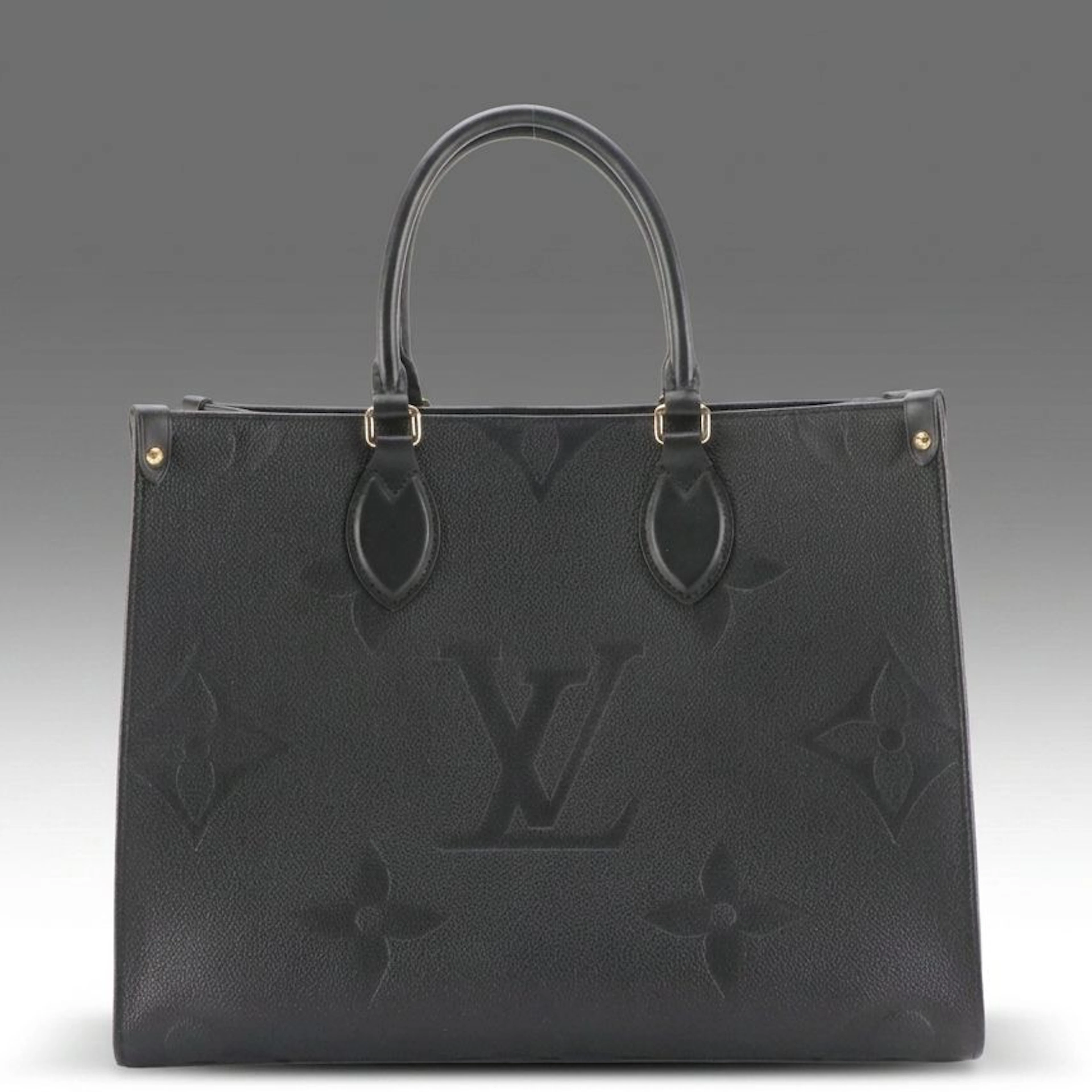 Louis Vuitton OnTheGo MM Two-Way Tote in Black Giant Monogram Empreinte Leather