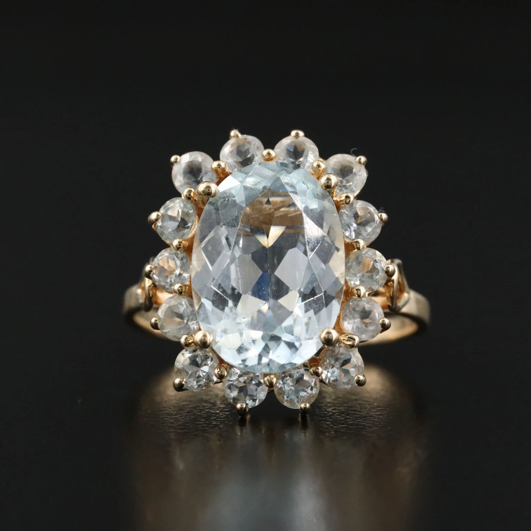 14K Aquamarine Halo Ring with 3.63 CT Center