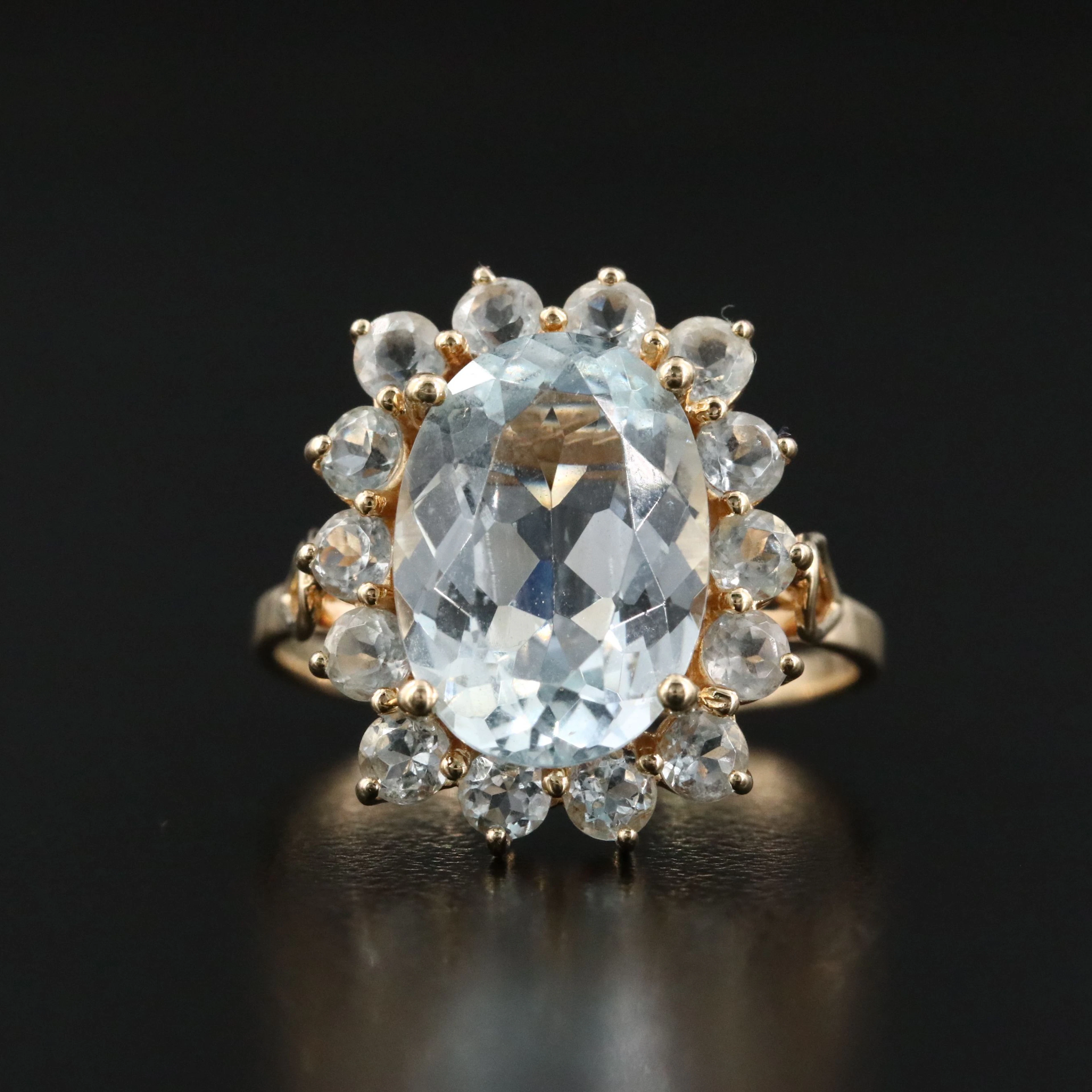 14K Aquamarine Halo Ring with 3.63 CT Center