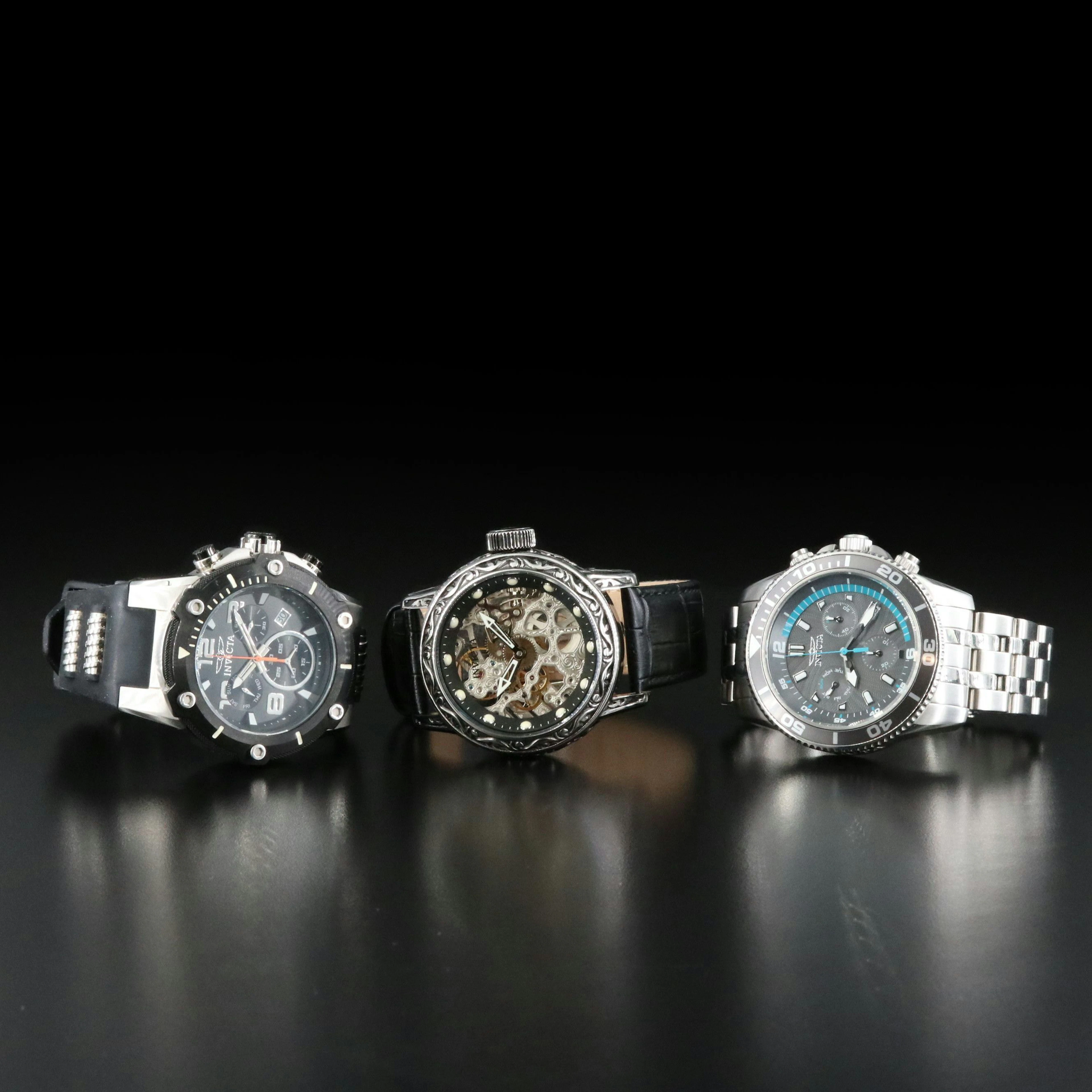 Invicta Vintage Excalibur, Speedway, & Pro Diver Watch Lot with Impact Cases