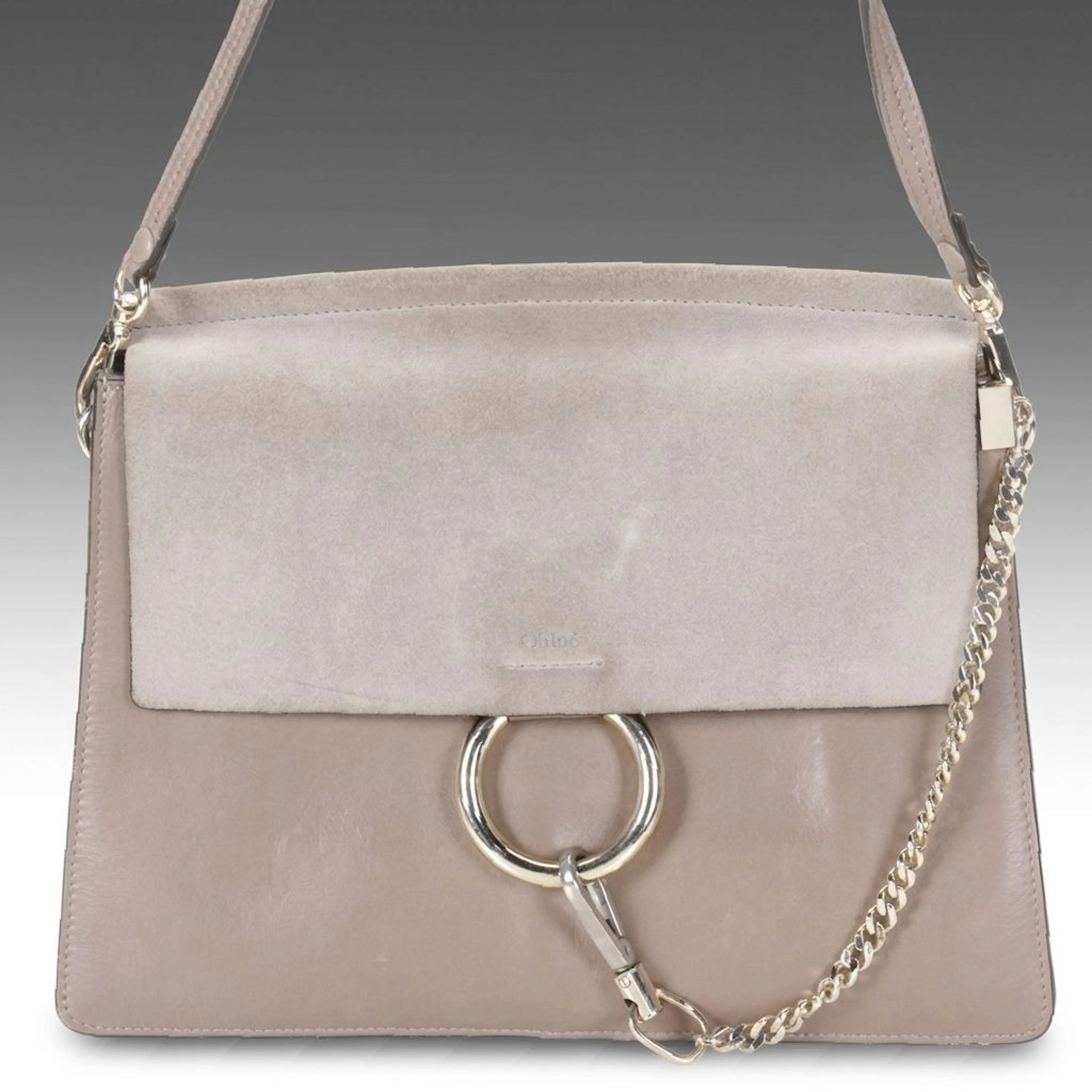 Chloé Medium Faye Shoulder Bag in Motty Grey Calfskin Leather and Suede
