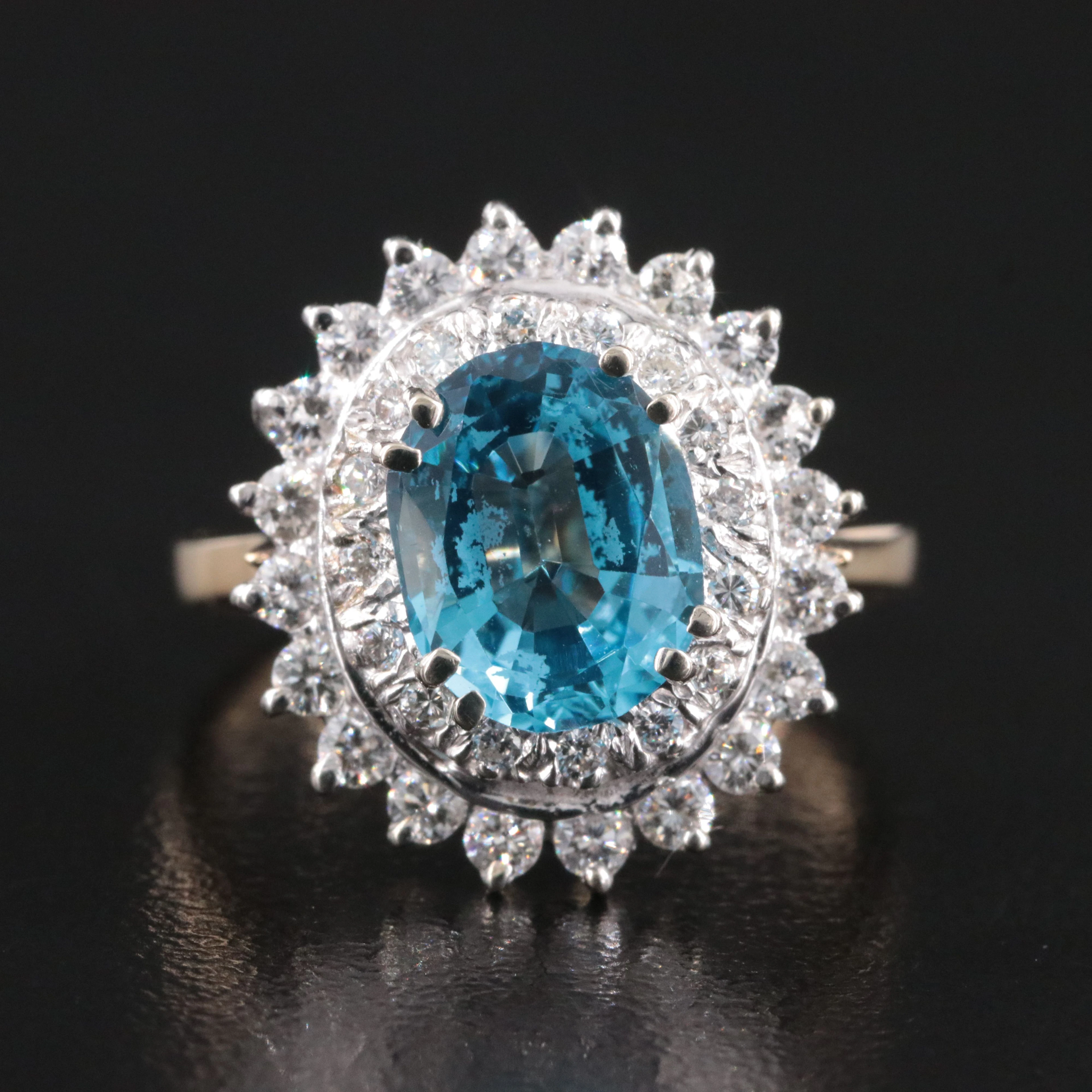 14K Swiss Blue Topaz and Diamond Double Halo Ring