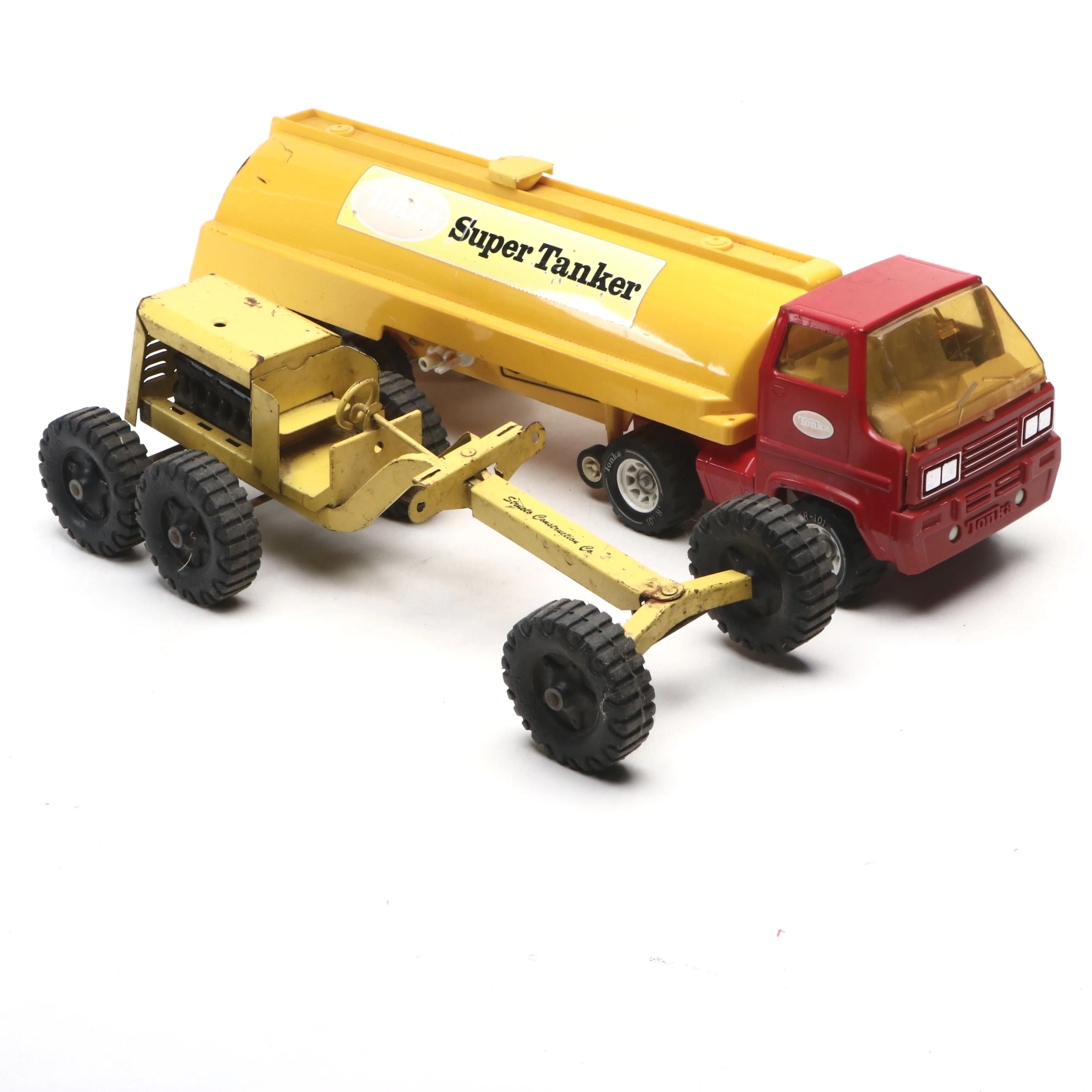 Tonka Super Tanker with Structo Pressed Steel Road Grader Toy