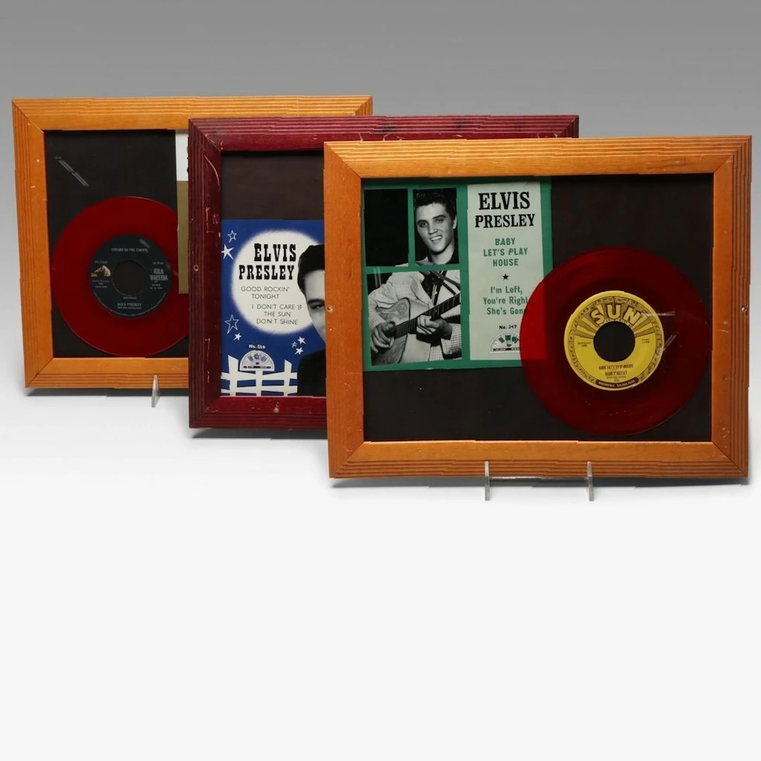 "Crying in the Chapel" and More Framed Elvis Presley Records, Mid-20th C.