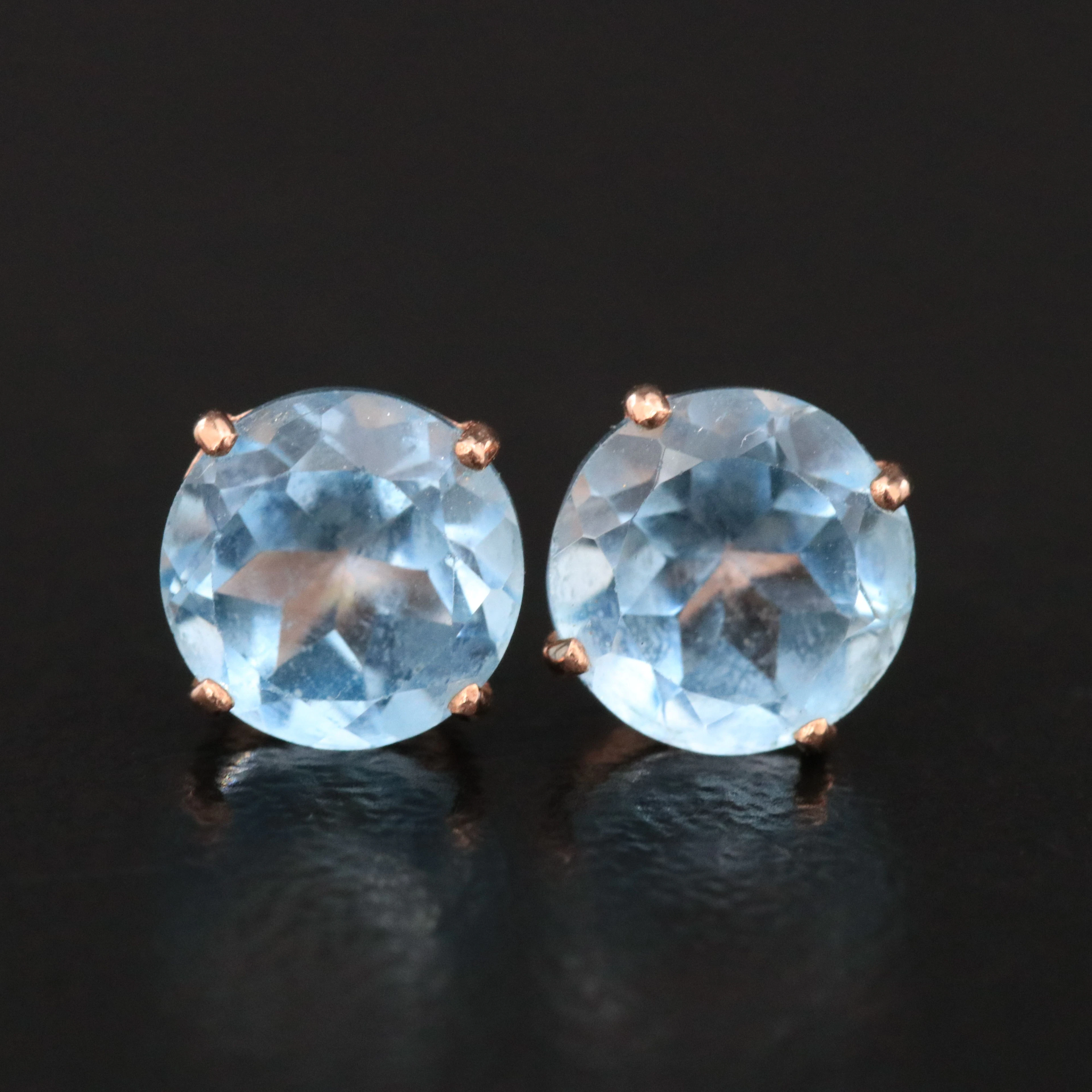 10K Sky Blue Topaz Rose Gold Stud Earrings
