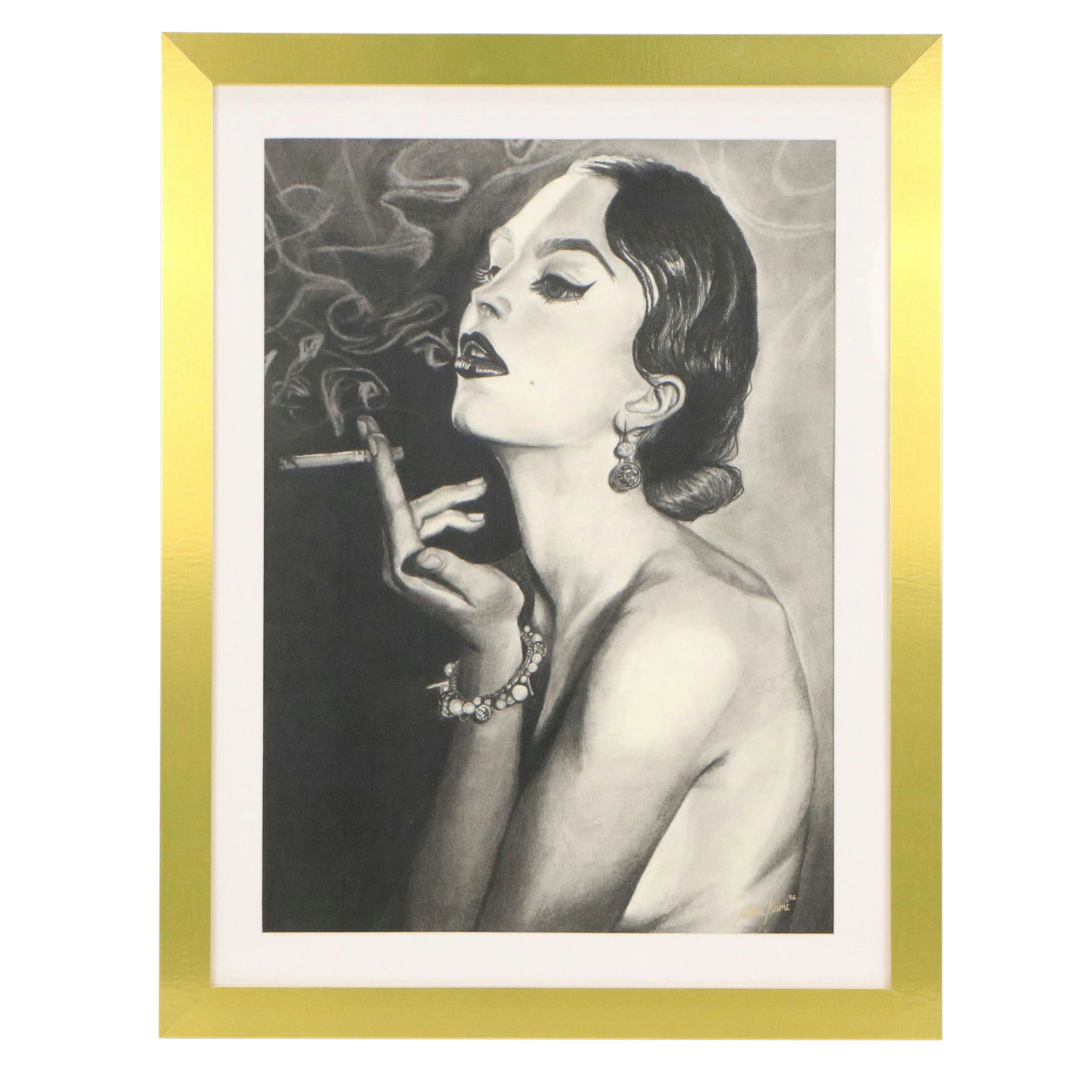 Talitha Kumi Charcoal Drawing After Johan Swanepoel, "Blowing Smoke," 2026