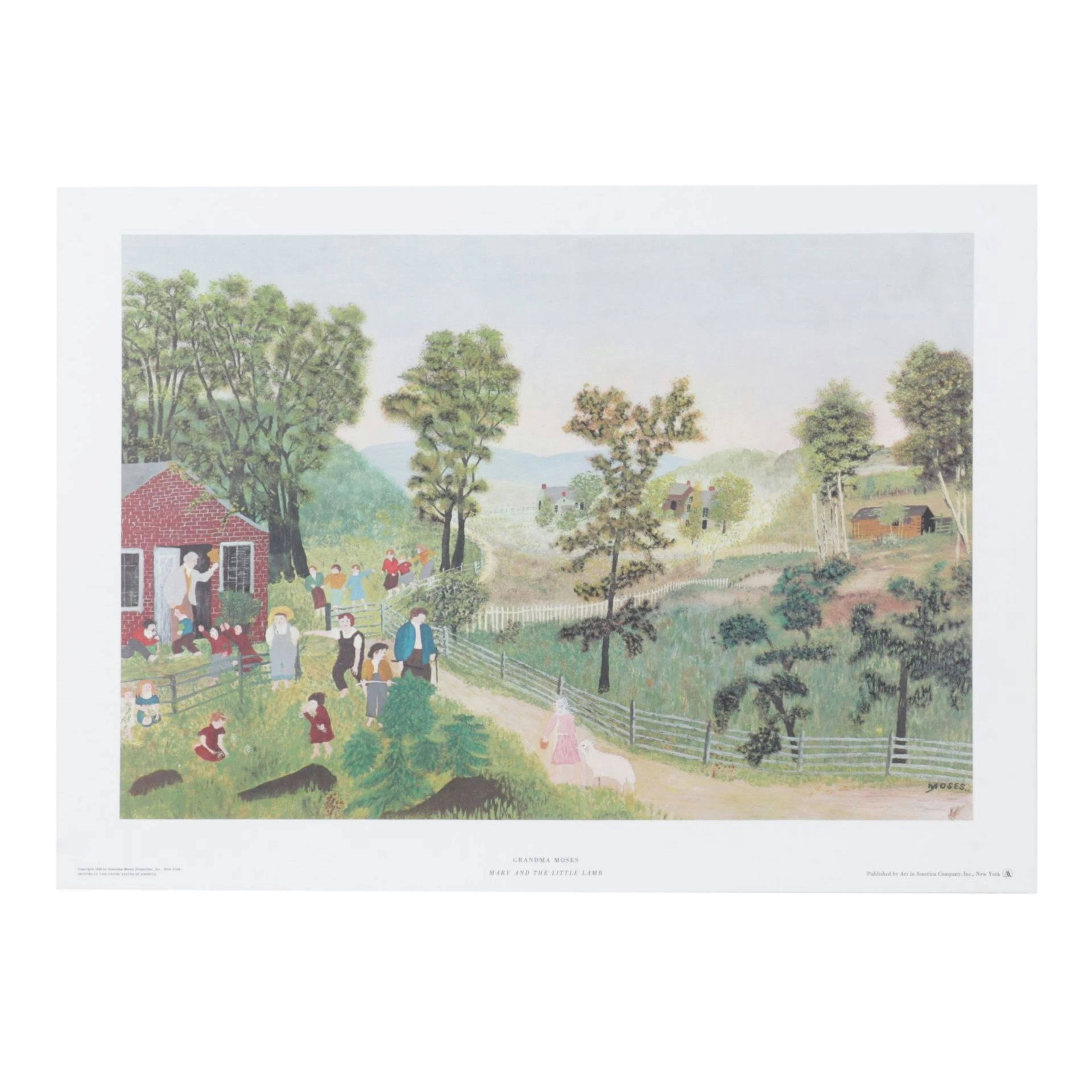Grandma Moses Offset Lithograph "Mary and the Little Lamb," 1948