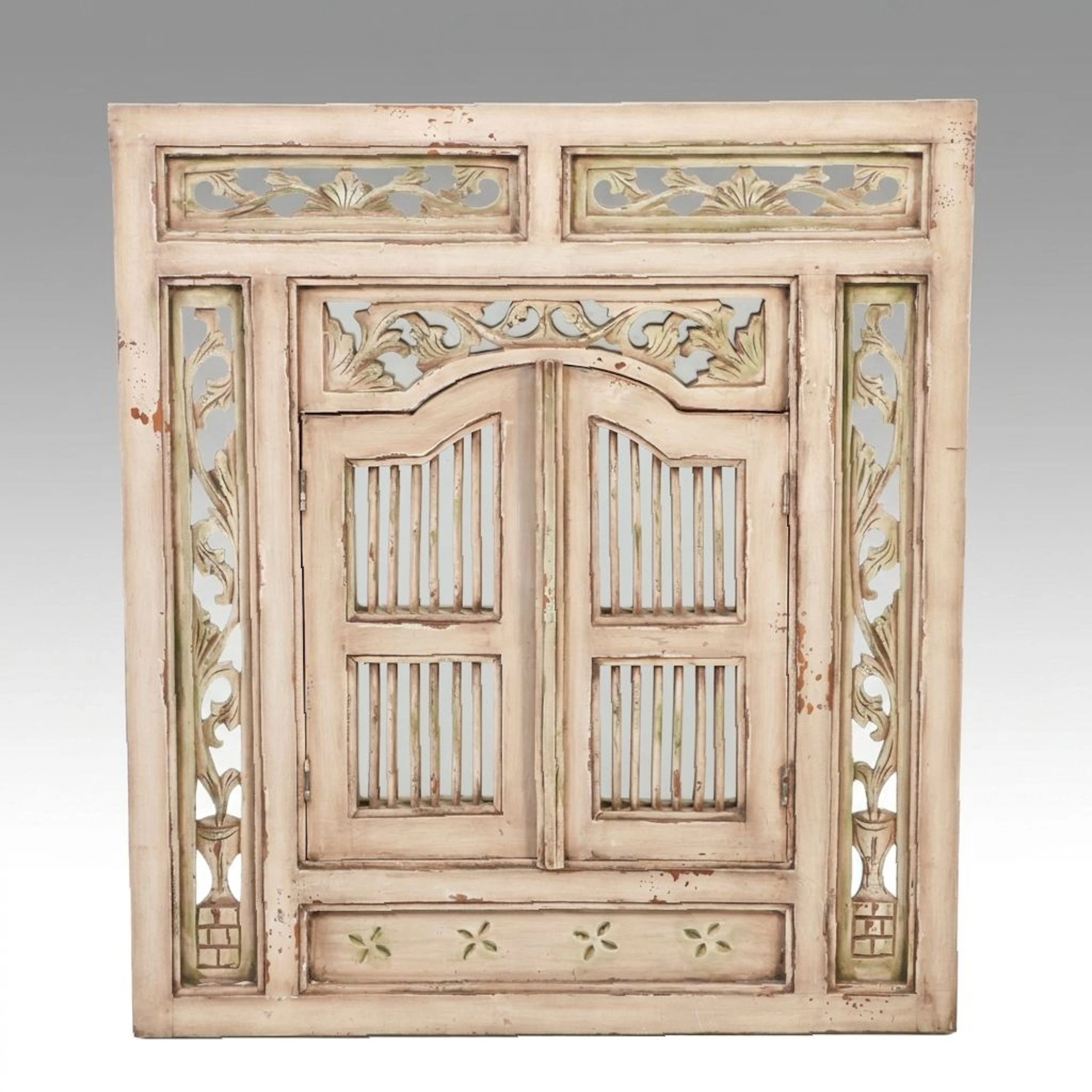 Moroccan Style Wooden Frame Wall Mirror with Doors