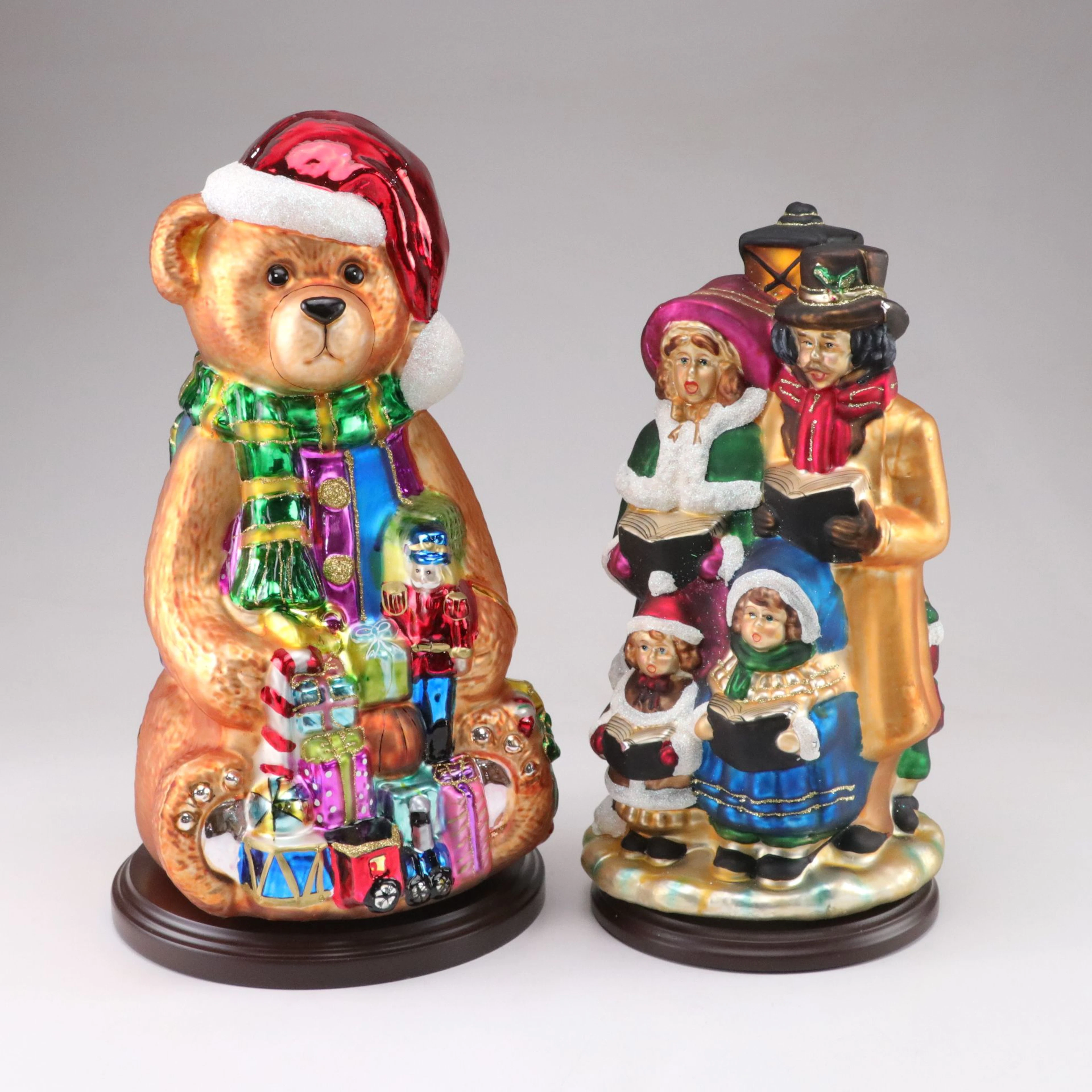Thomas Pacconi Classics Large Blown Glass Figurines on Wooden Bases