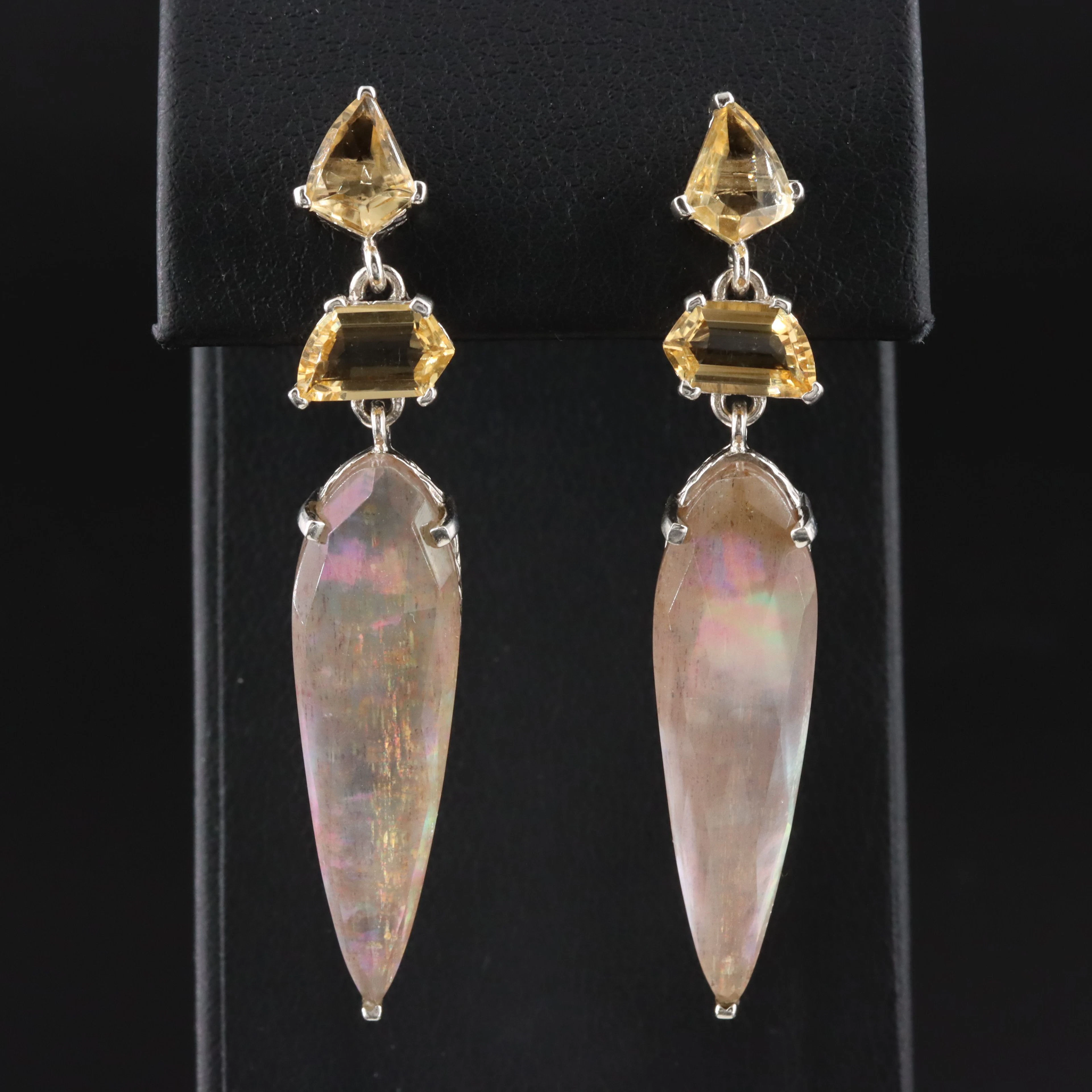 Stephen Dweck Sterling Quartz and Sunstone Doublet and Citrine Earrings