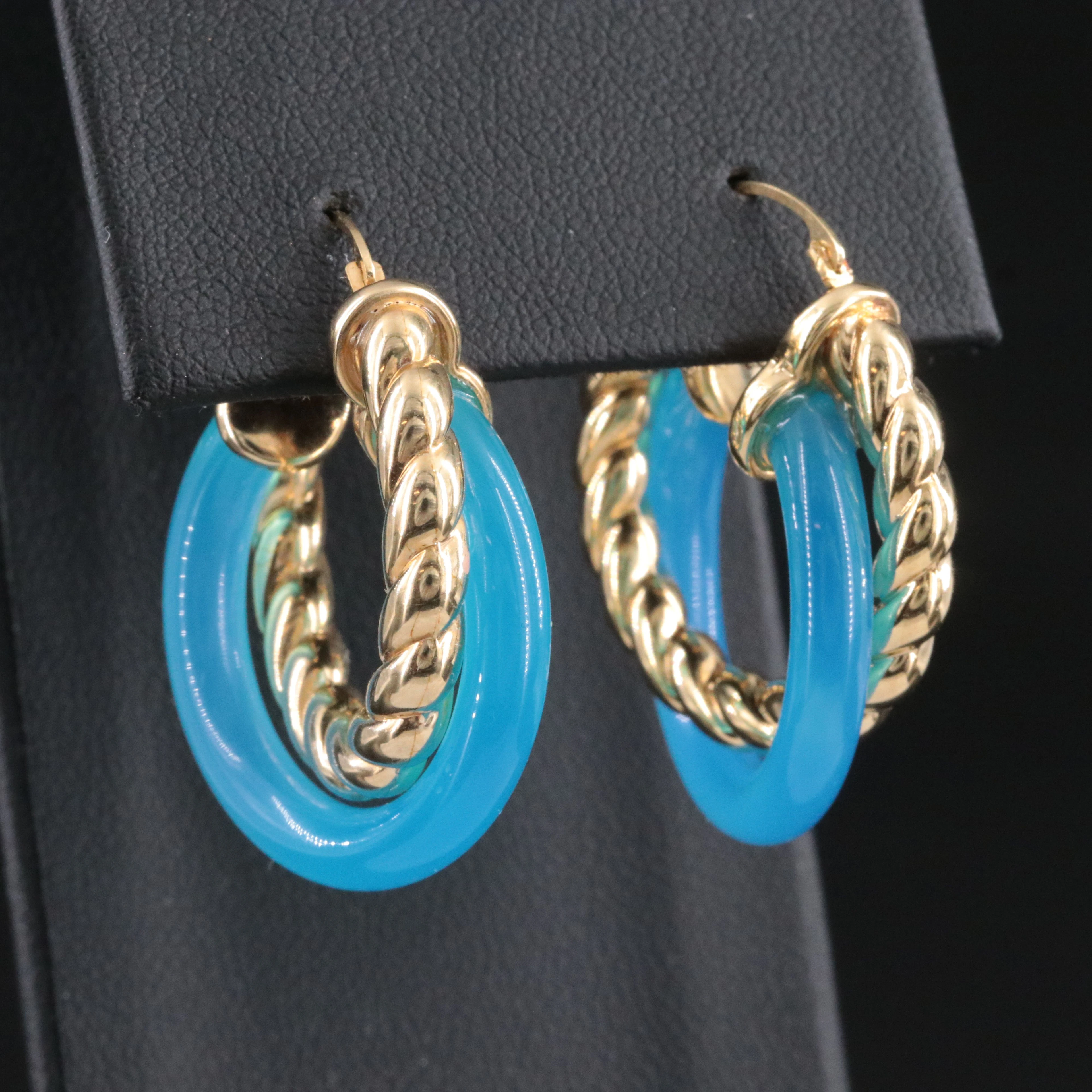 Electroform Fluted Hoop Earrings with Chalcedony