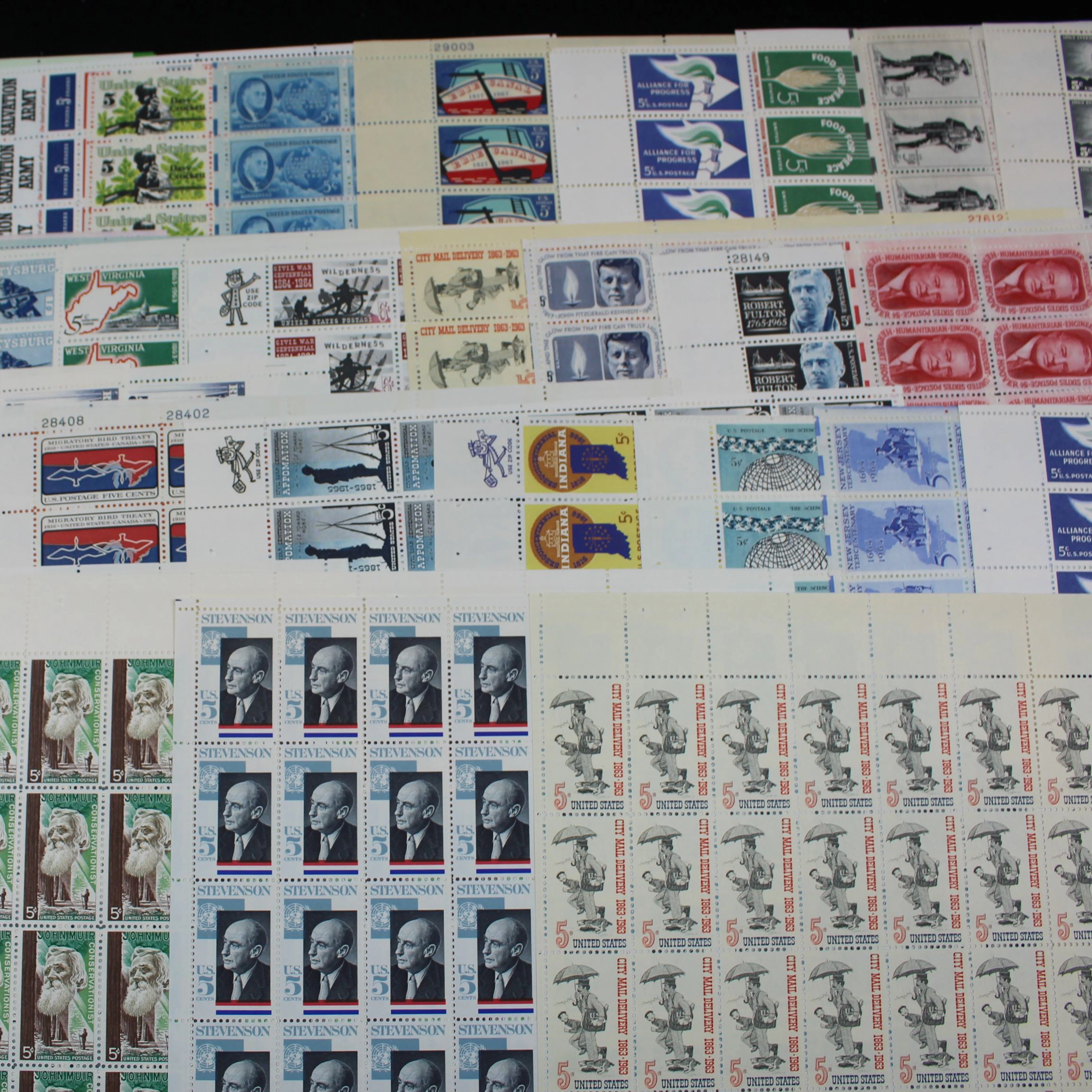Group of 120 U.S. Postage Stamp Sheets, 1940s to 1960s