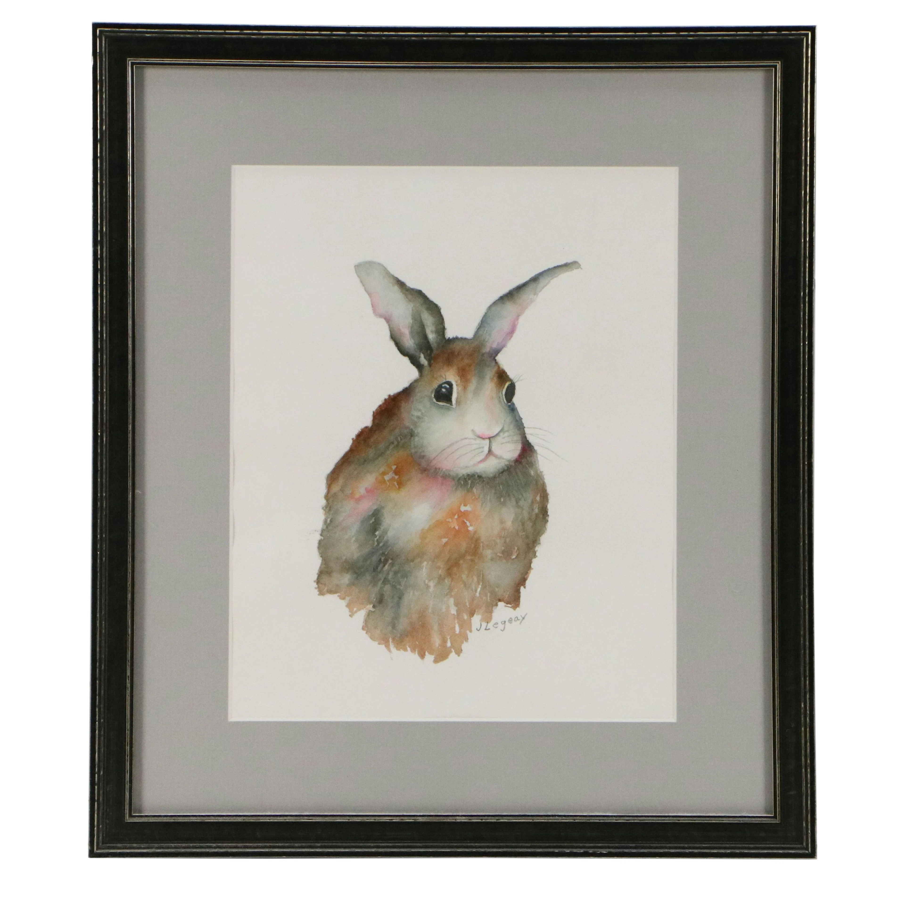 J. Legeay Watercolor Painting of Rabbit, 21st Century