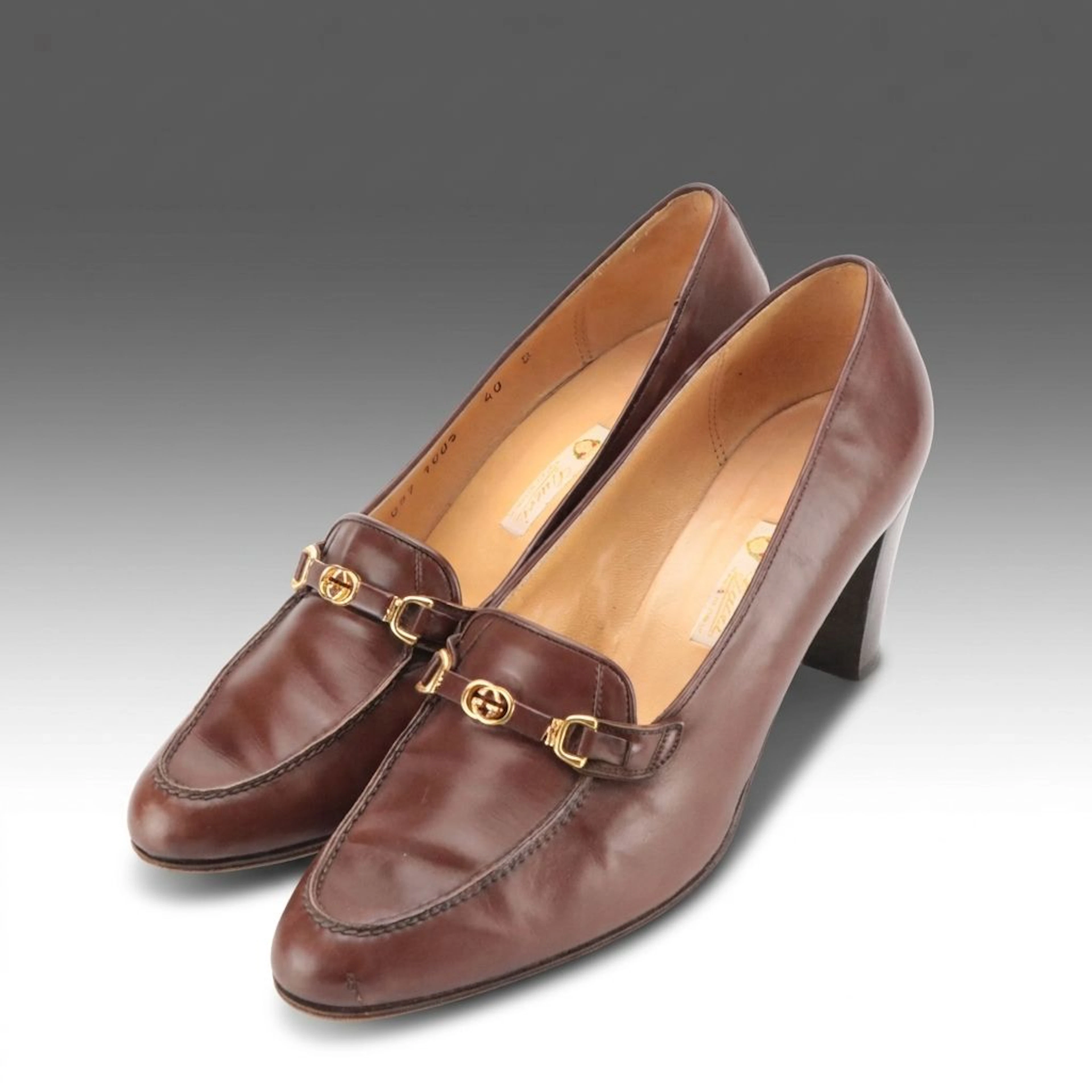 Gucci GG Horsebit Round Toe Pumps in Brown Leather
