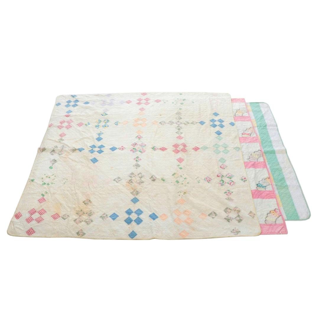 "Grandmother's Fan" and Other Hand-Stitched Patchwork Quilts