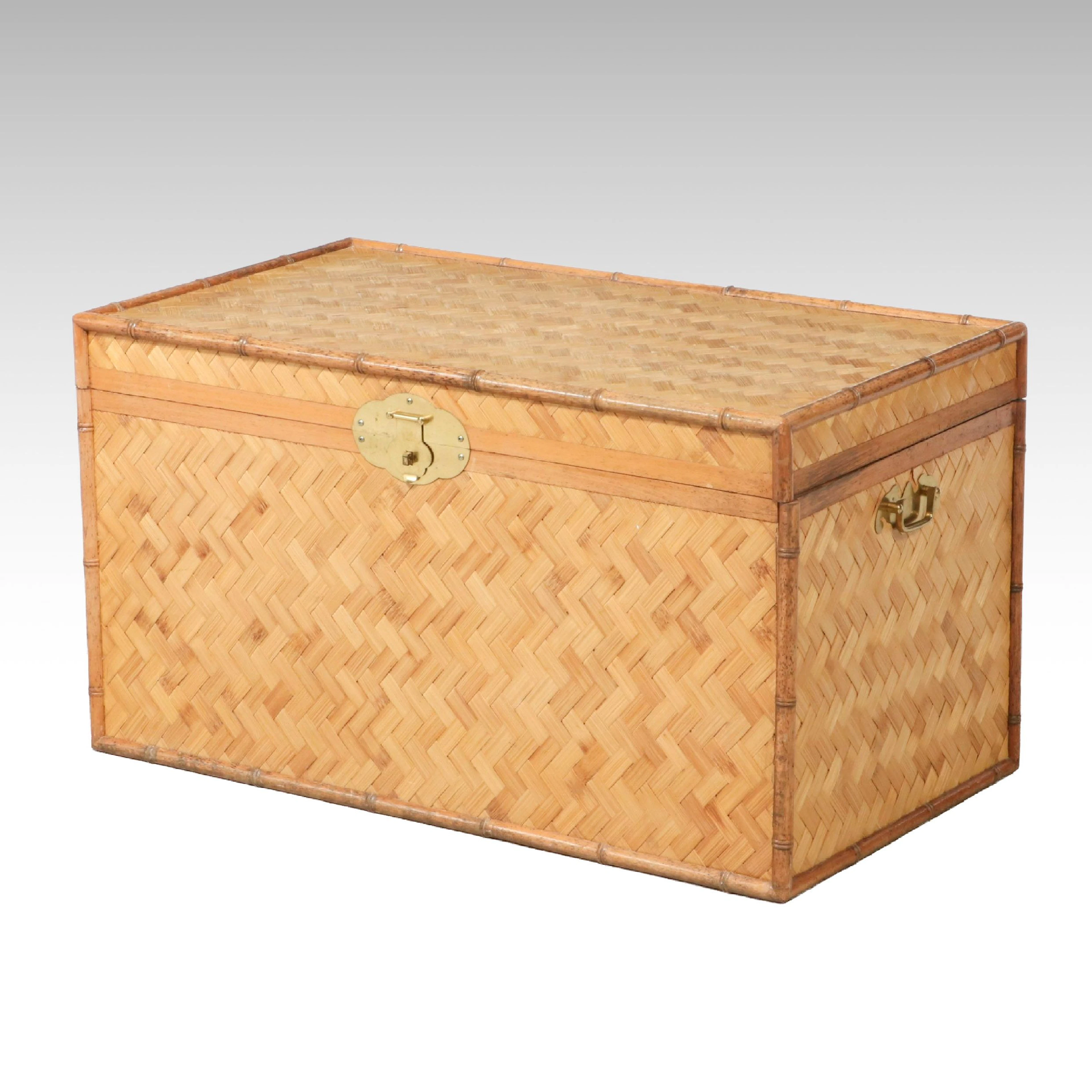 Vintage Woven Rattan Blanket Chest