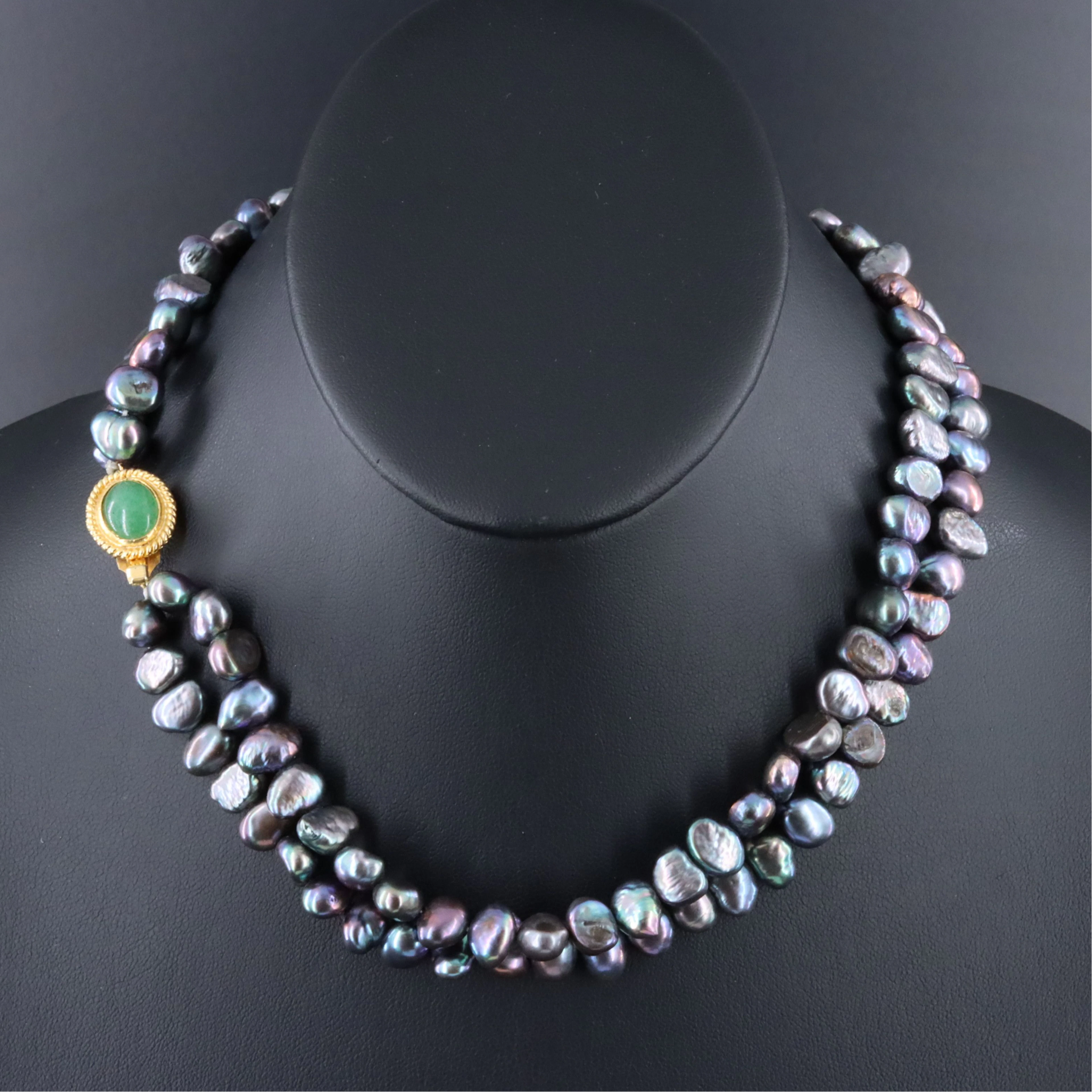 Double Strand Pearl Necklace with Aventurine Clasp