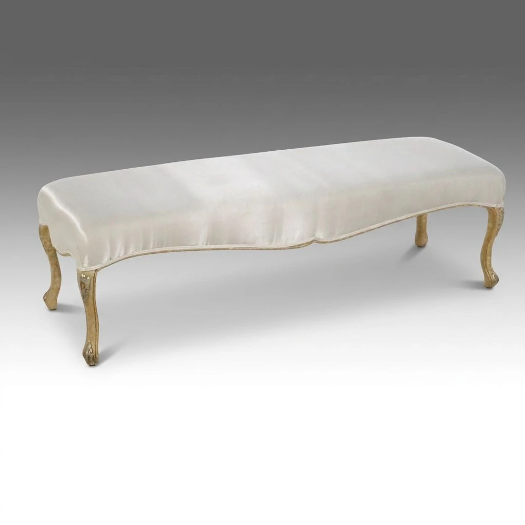 French Provincial Style Upholstered Giltwood Bed Bench, Late 20th Century