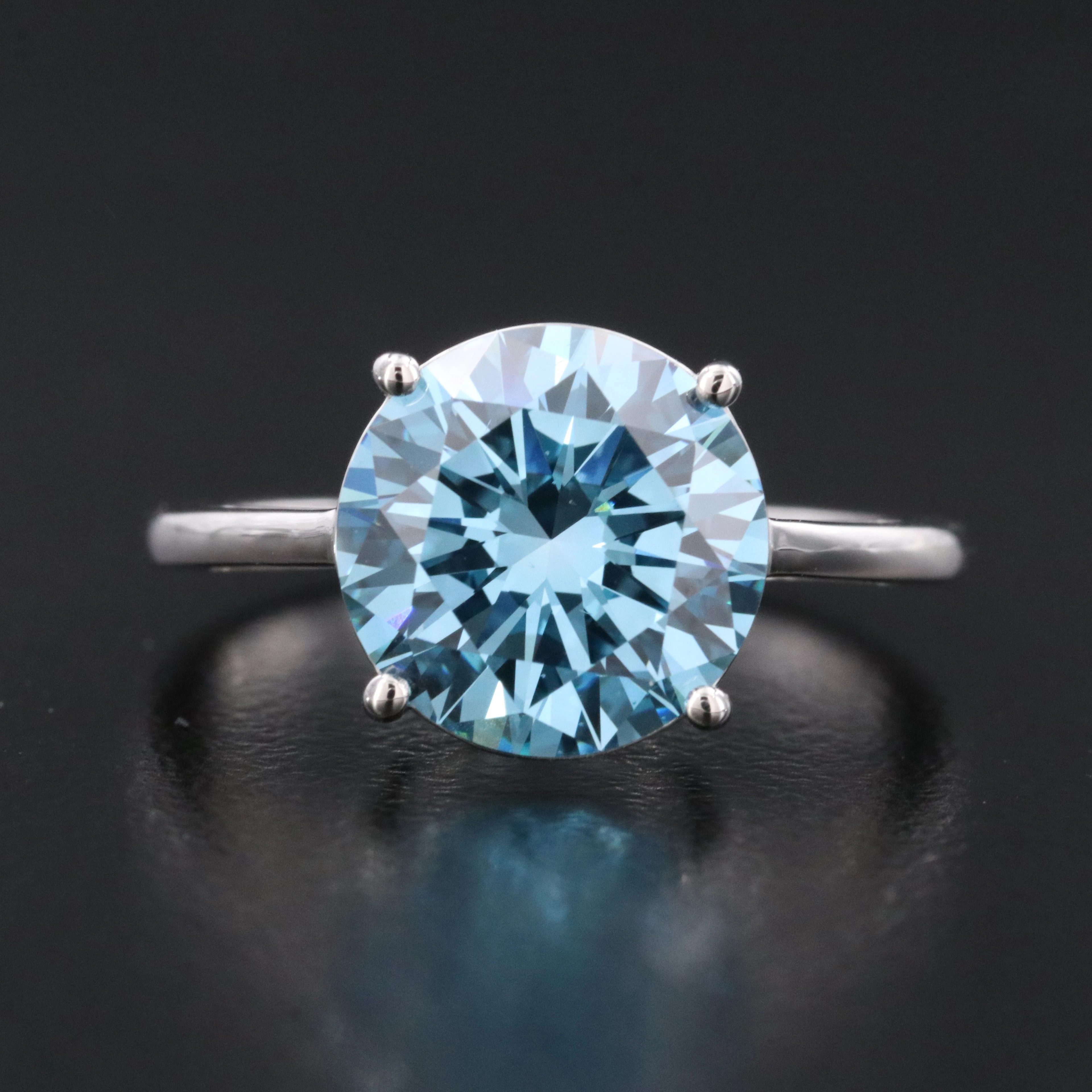Platinum 3.50 CT Lab Grown Fancy Vivid Blue Diamond Ring with IGI Report