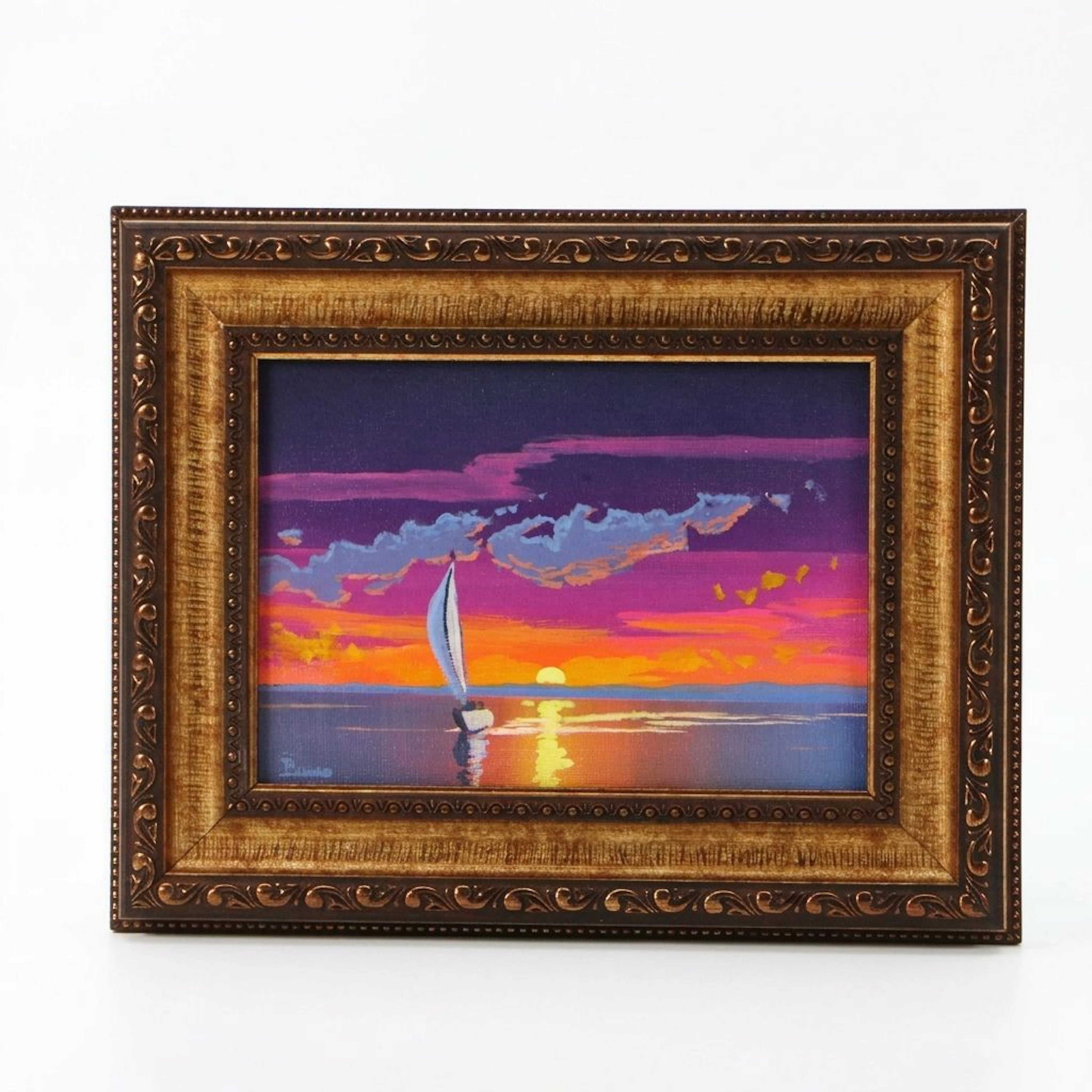 Douglas "Bumo" Johnpeer Acrylic Painting of Seascape at Sunset, 2026