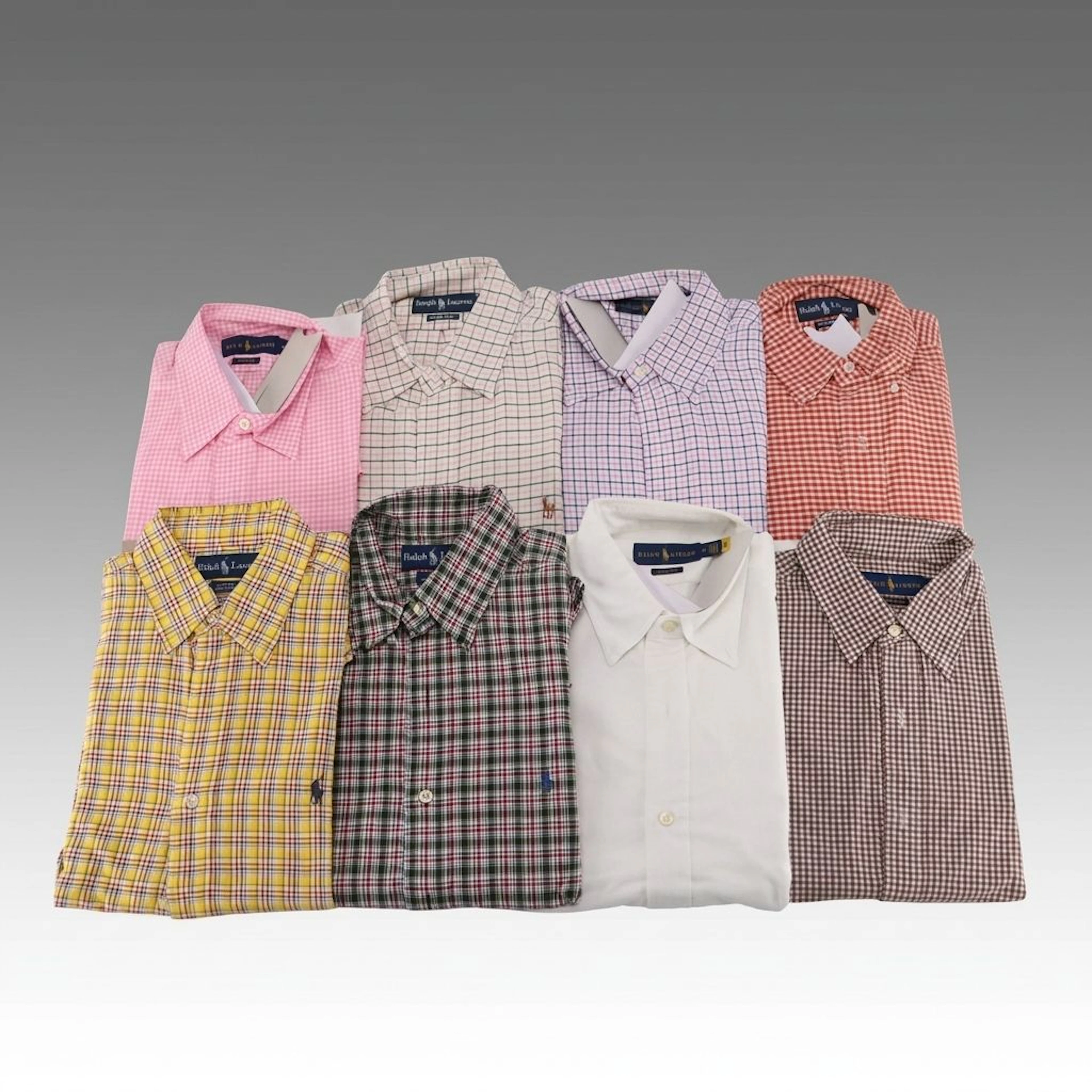 Men's Ralph Lauren Long Sleeve Button-Up Shirts in Plaid and White Cotton