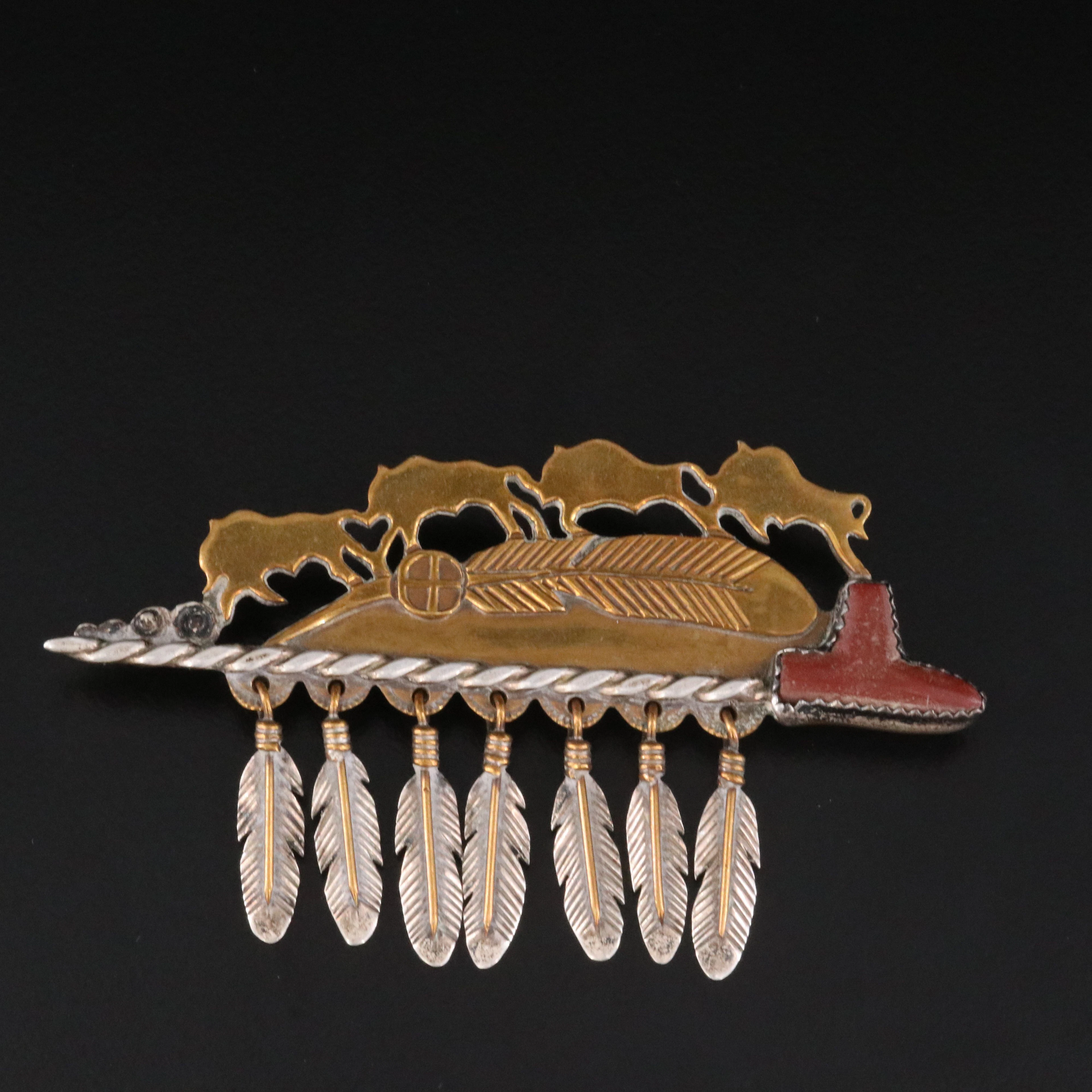 Lakota Jewelry Visions by Mitchell C. Zephier Sterling Bison Pin with Catlinite