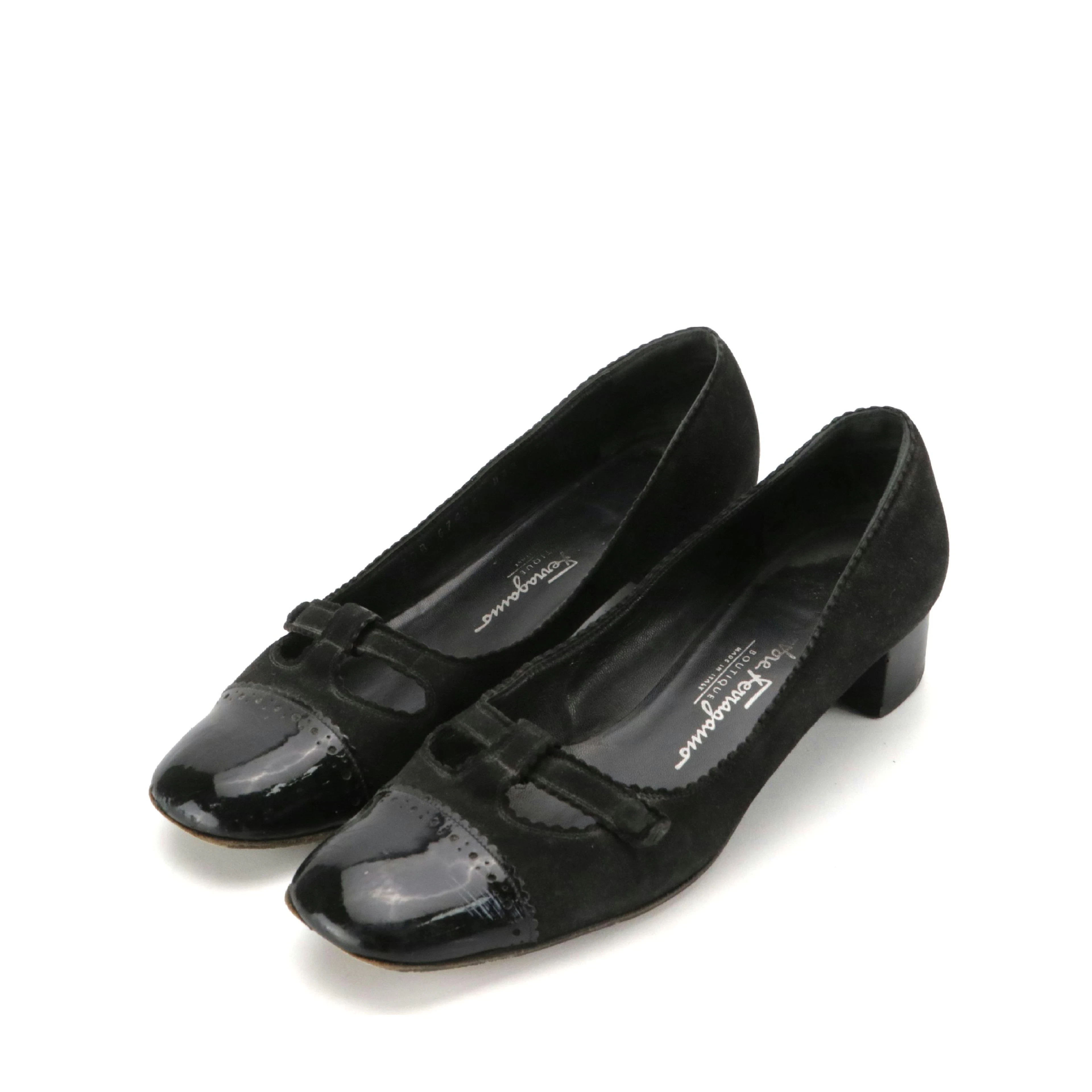 Salvatore Ferragamo Boutique Cap Toe Pumps in Suede/Patent Leather