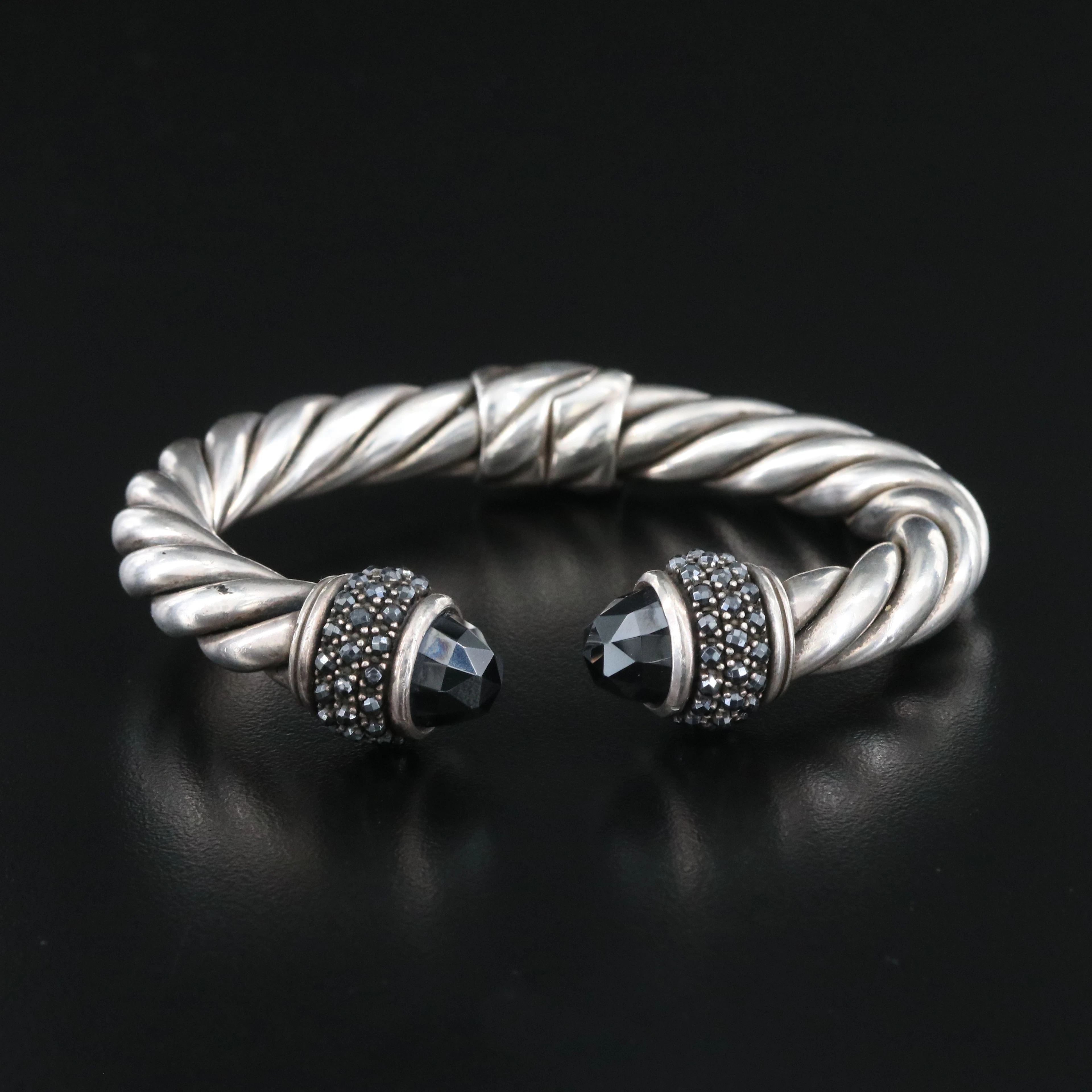 David Yurman Osetra Sterling Black Onyx and Hematite Cable Cuff Bracelet