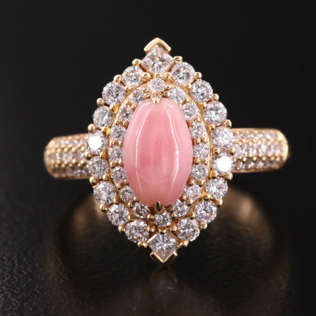 Chromia 18K 1.69 CT Conch Pearl and Diamond Ring with IGI Jewelry Report