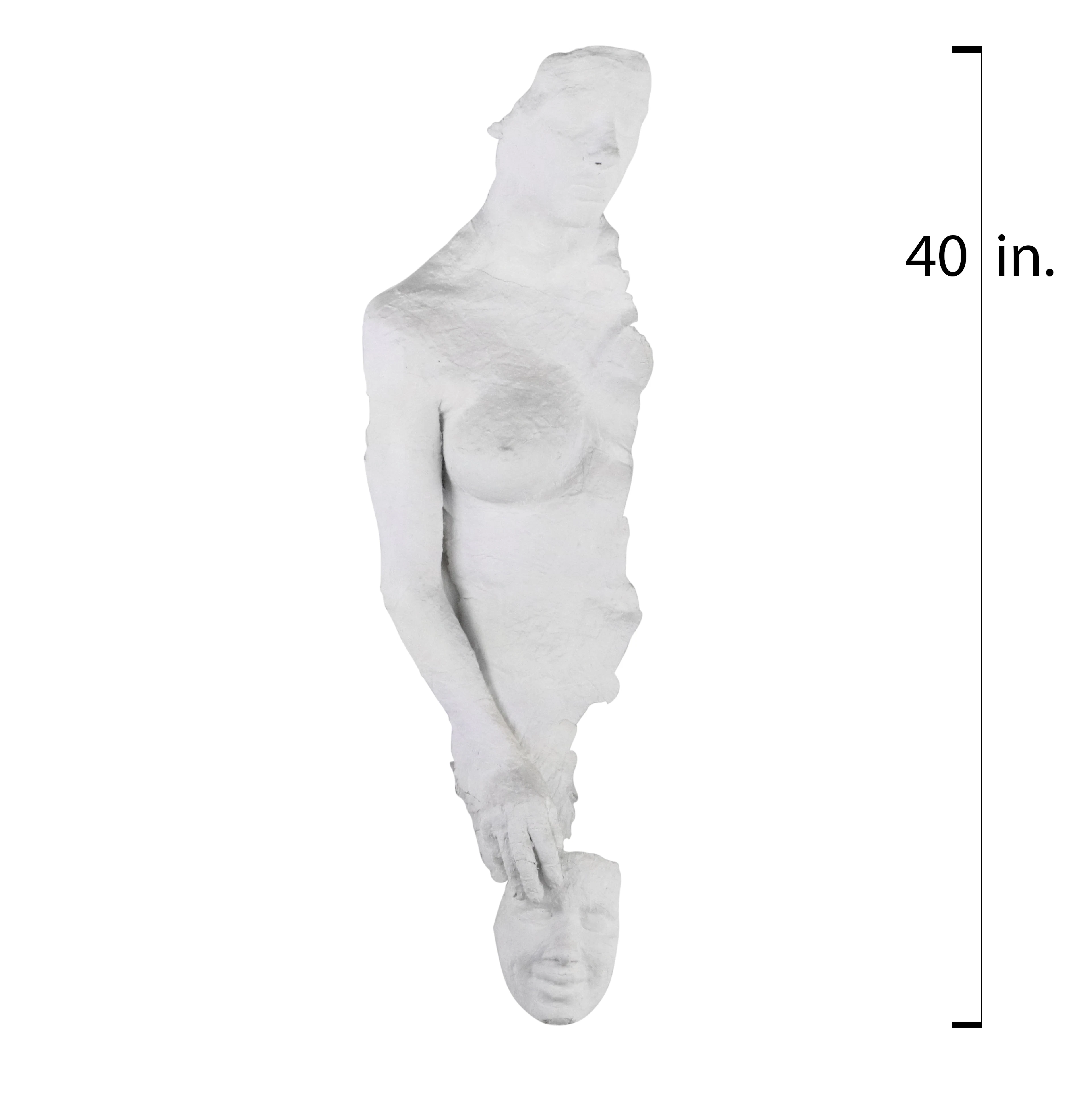 Raymond Daugherty Figural Plaster Sculpture of Woman Holding Mask, 1985