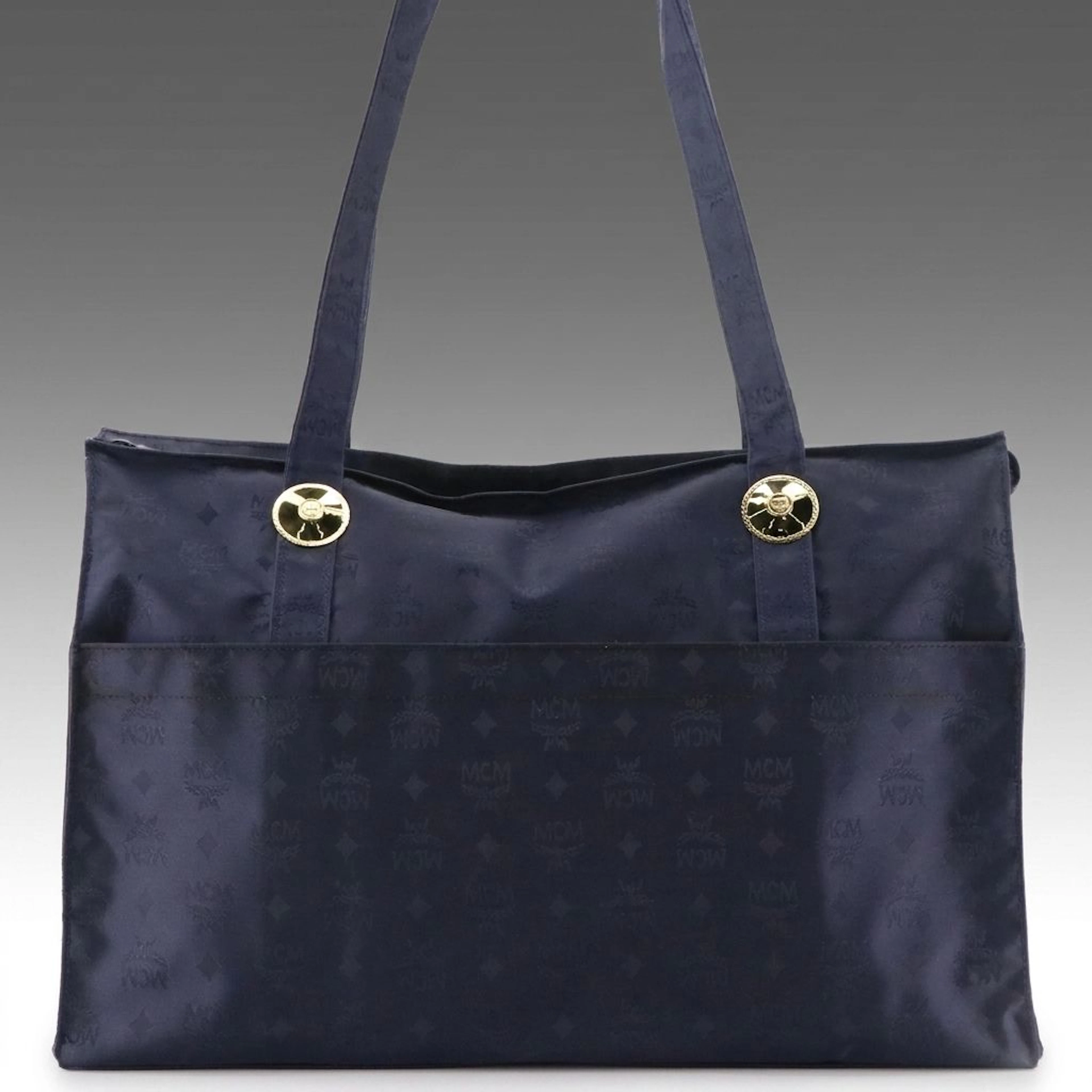 MCM Sapphire Nylon Jacquard Lightweight Weekender Tote Bag with Zip Pouch