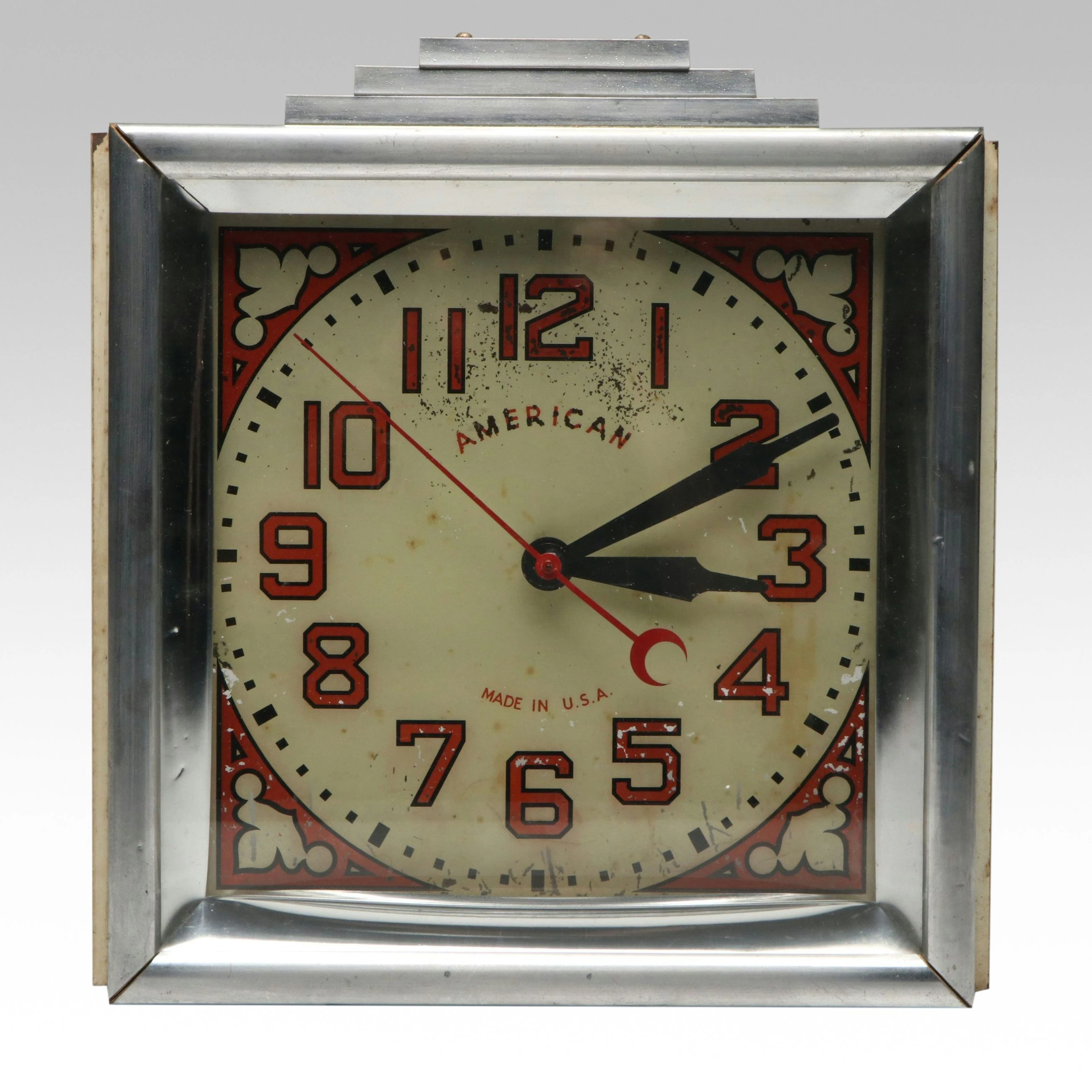 American Art Deco Reverse Painted Glass Advertising Clock, Mid-20th Century