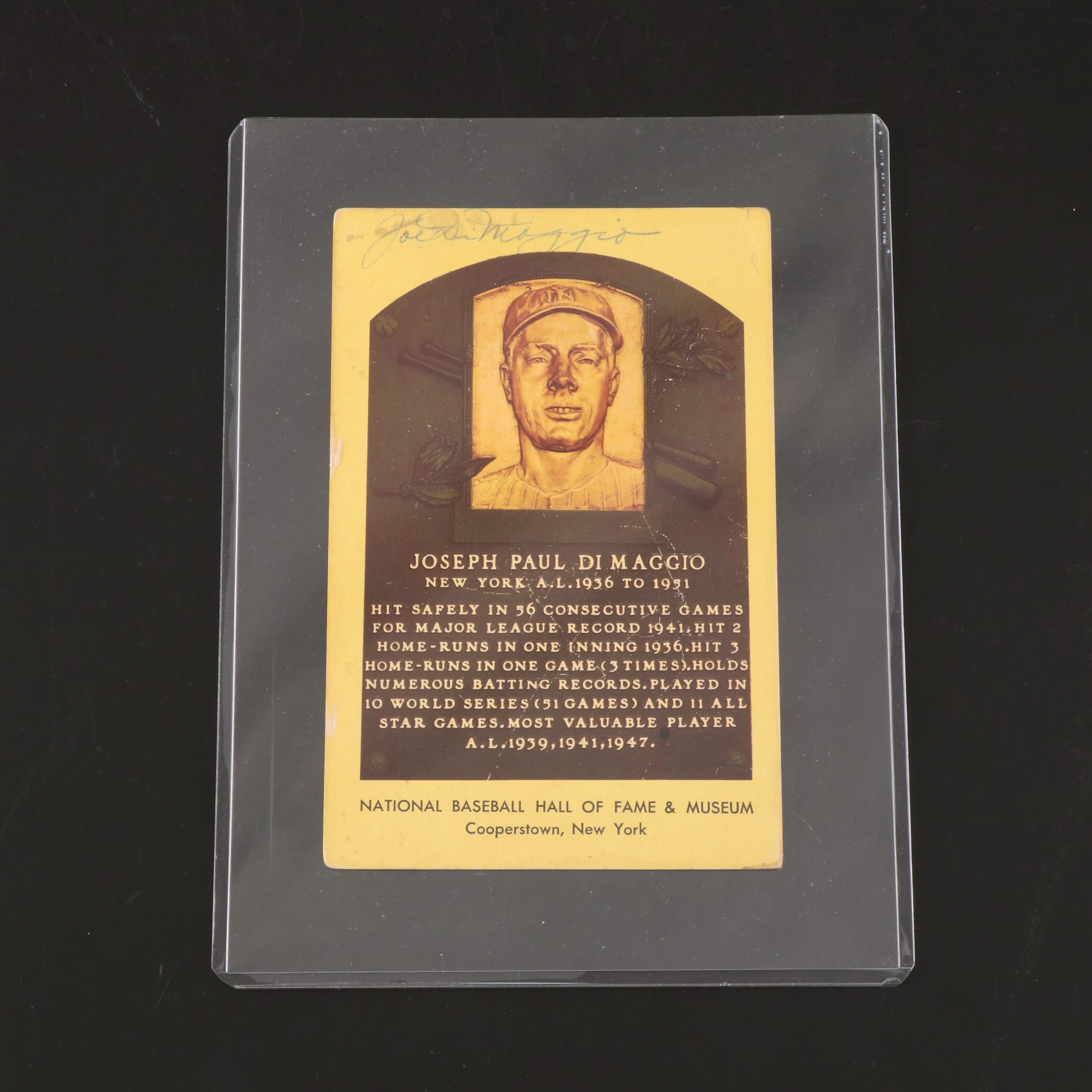 Joe DiMaggio Double Signed Baseball Hall of Fame Postcard