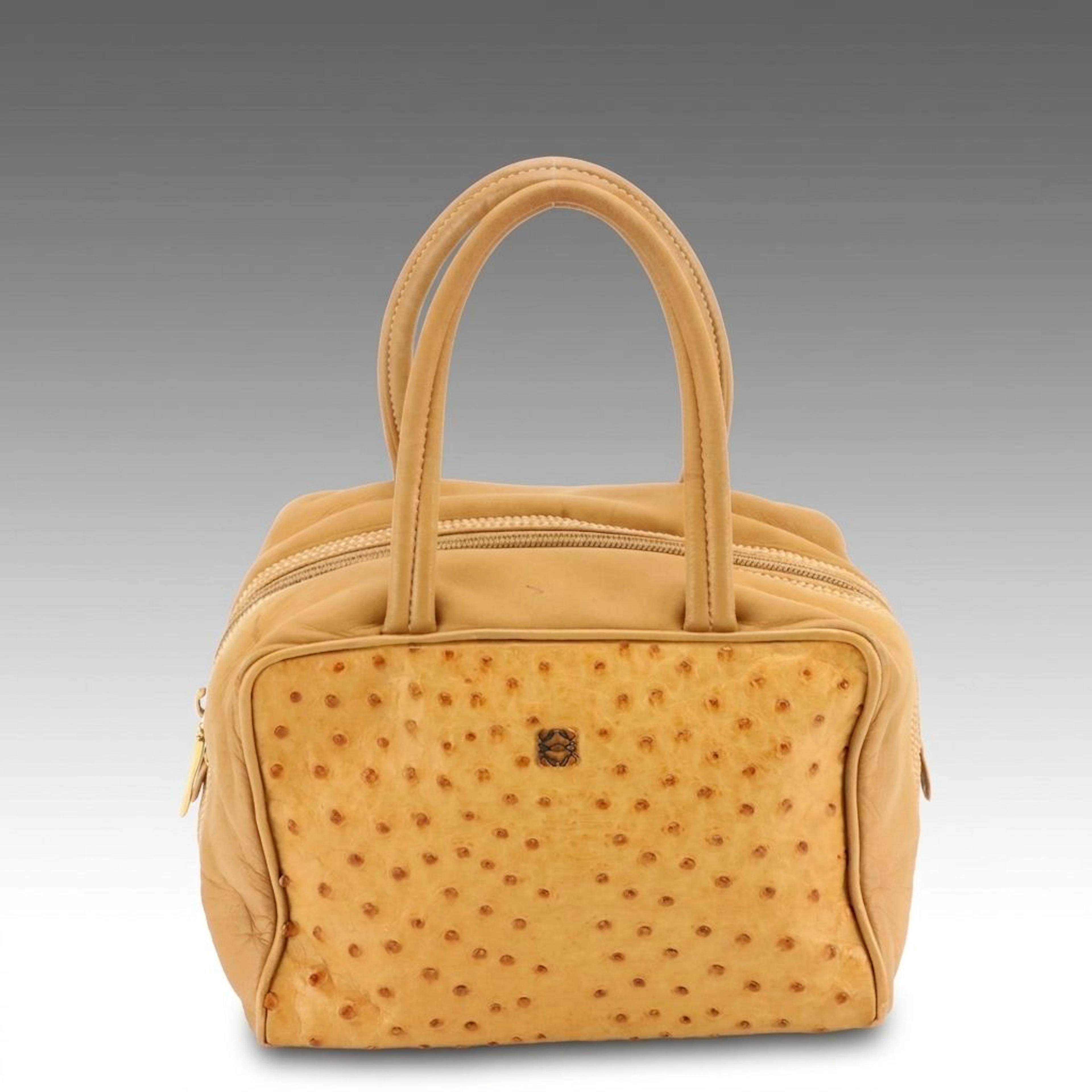 Loewe Small Handbag in Ostrich Skin and Leather, Vintage