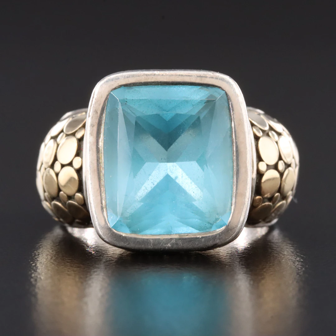 John Hardy Dot Sterling, 18K and Blue Topaz Ring