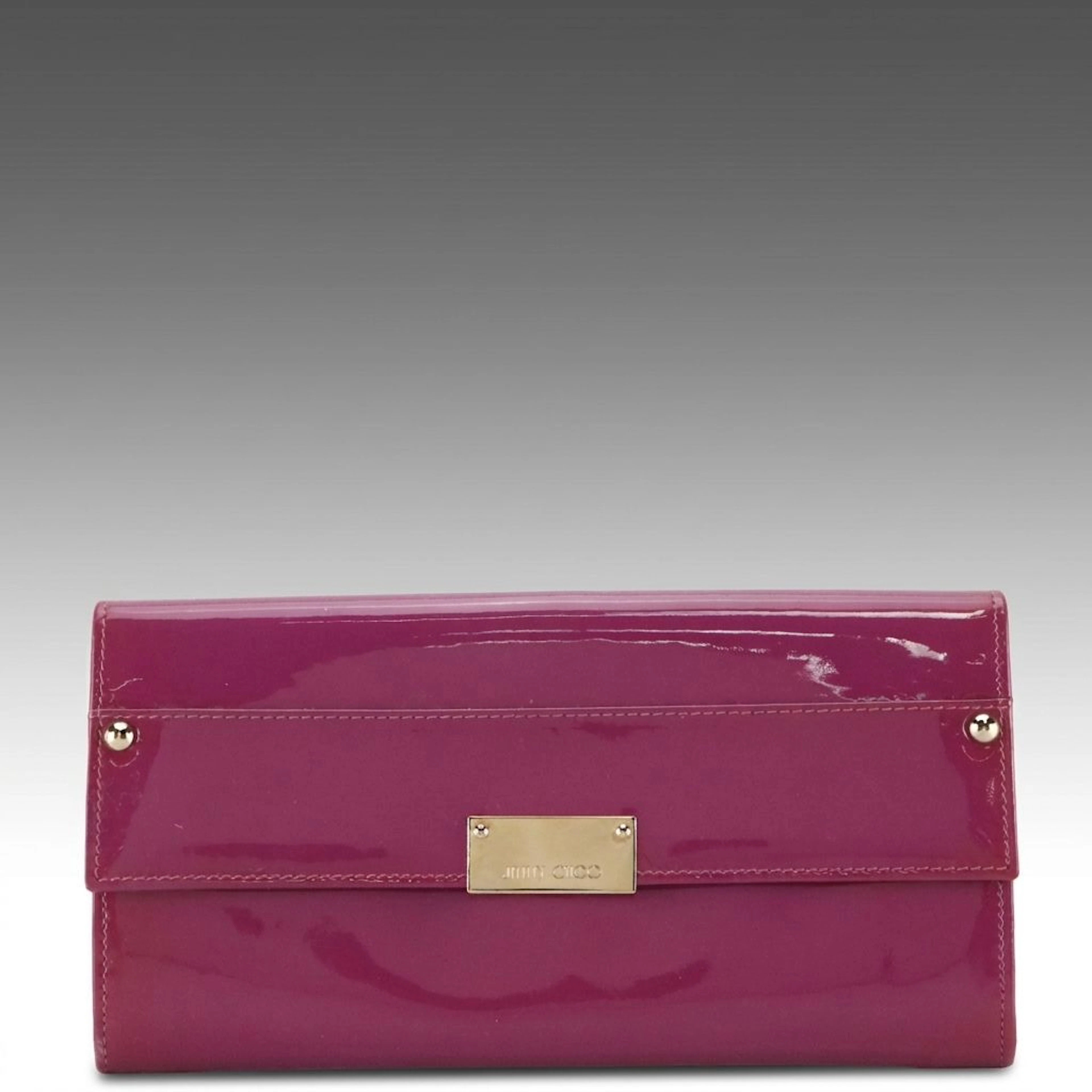 Jimmy Choo Reese Clutch Purse Wallet in Orchid Patent Leather with Box