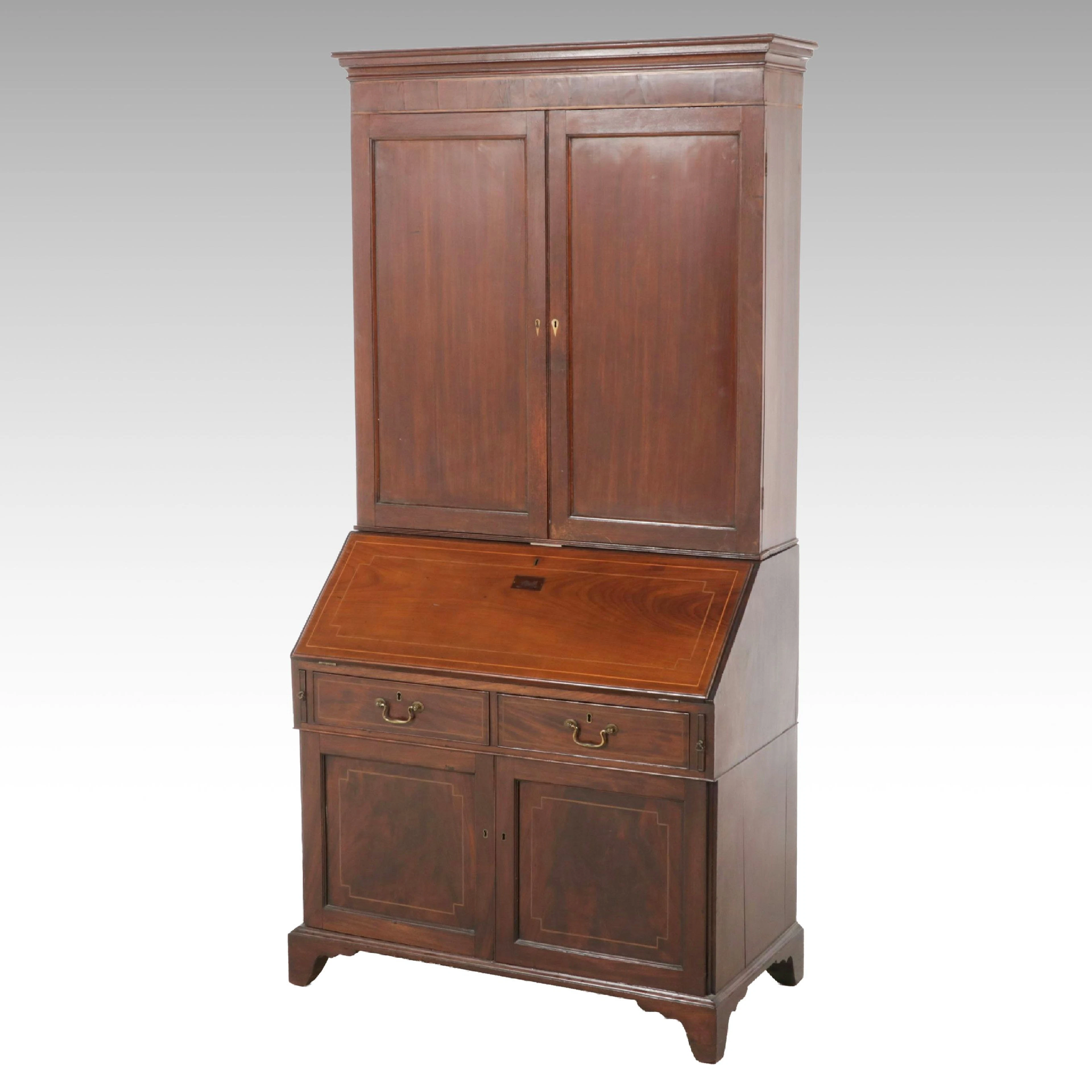 Georgian Style Mahogany Bureau Bookcase, 19th Century