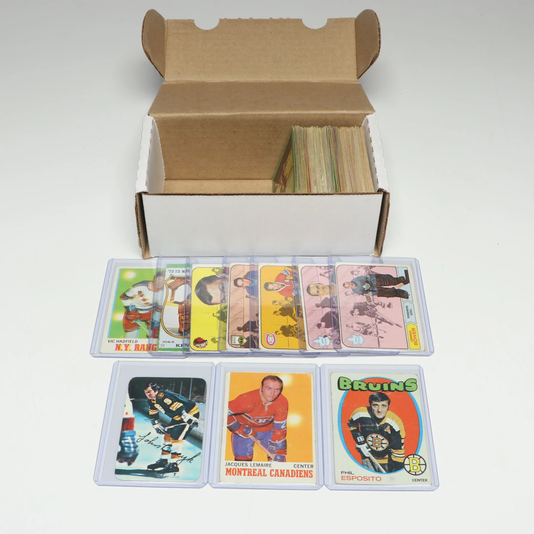 1960s-70s Topps Hockey Cards with Phil Esposito, John Bucyk, and Jacques