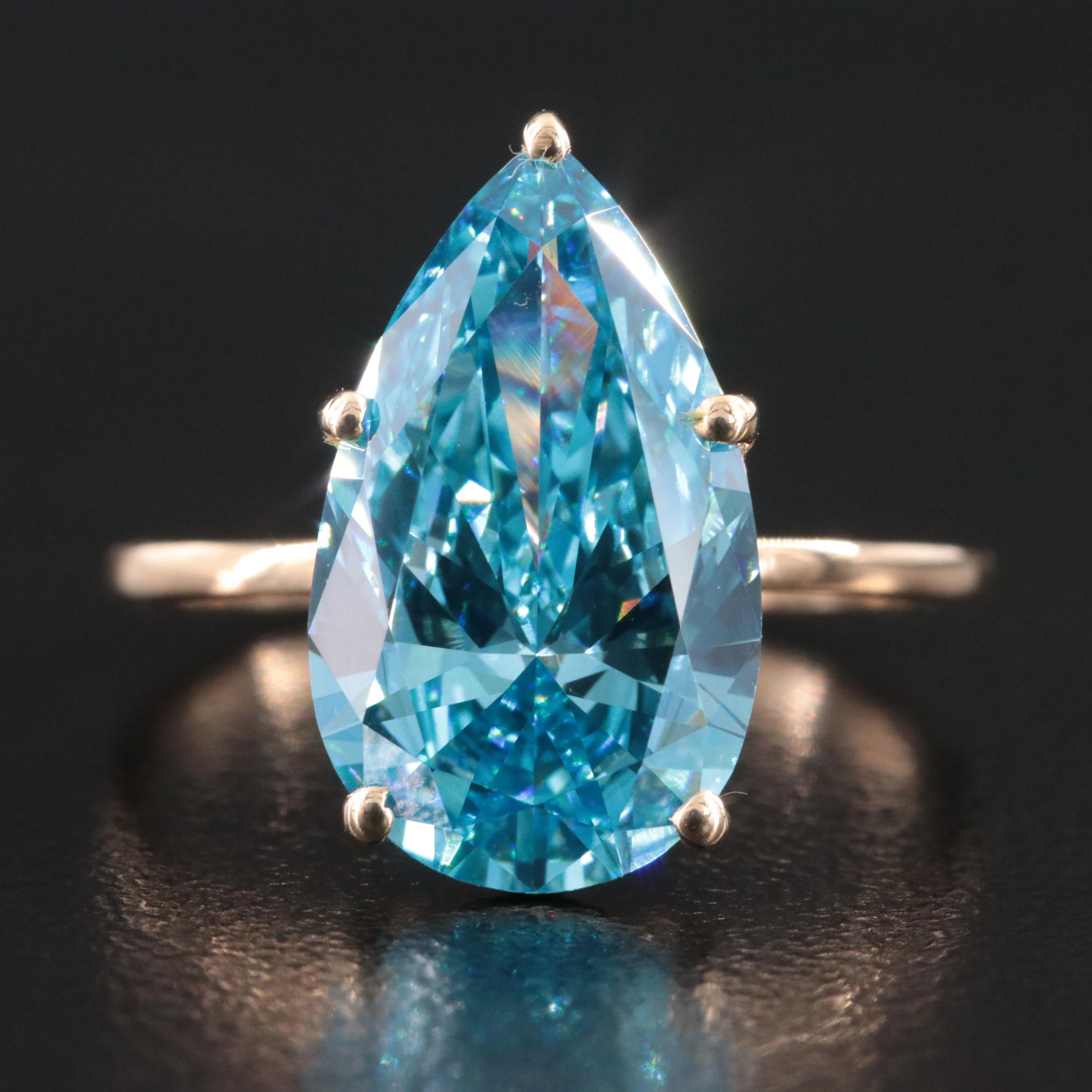 14K 4.53 CT Lab Grown Fancy Vivid Blue Diamond Solitaire Ring with IGI Report