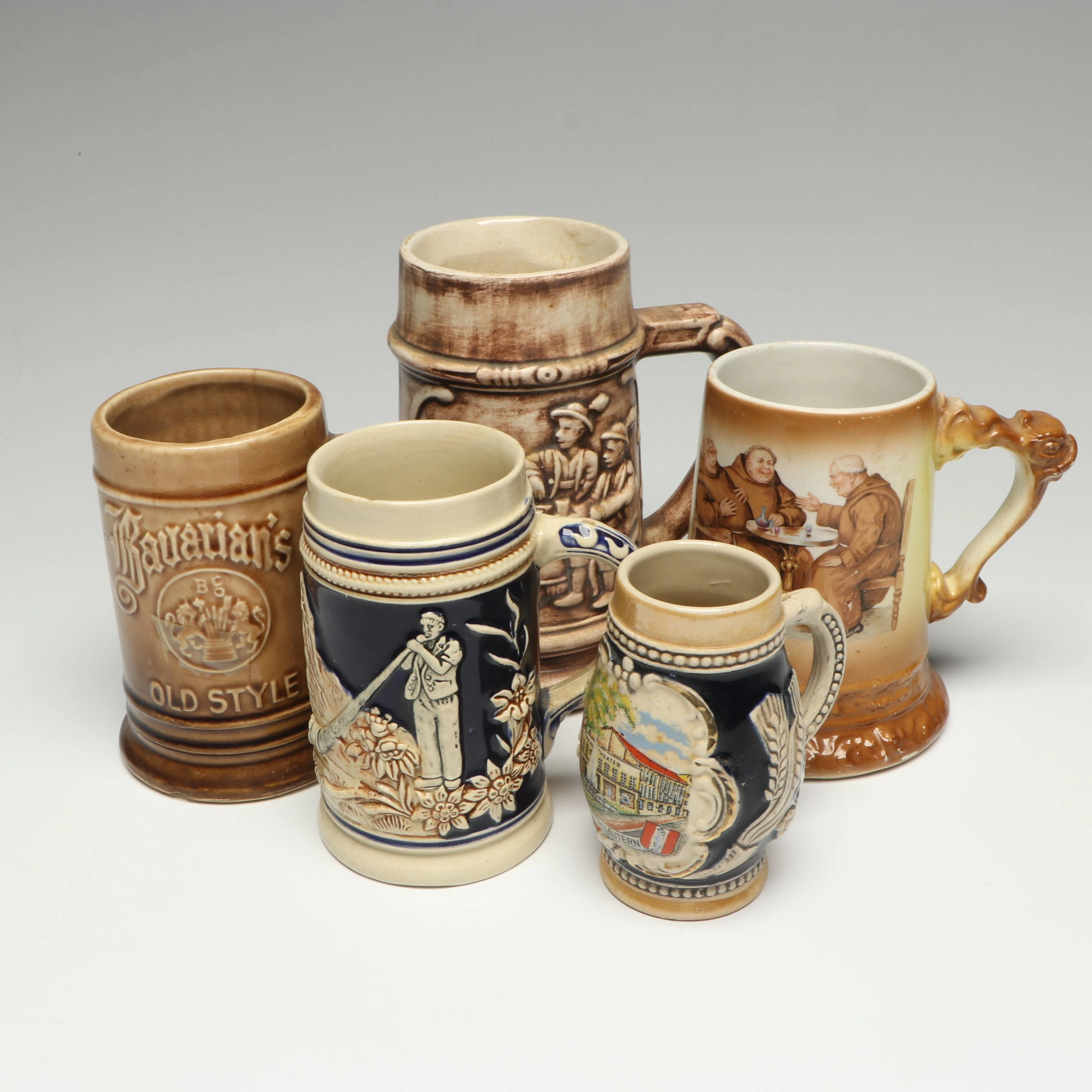 Loma German Style Ceramic Stein with More American and German Steins, Vintage