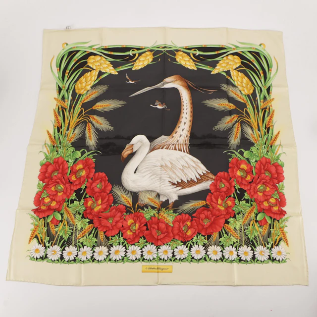 Salvatore Ferragamo Marsh Birds Scarf 90 in Silk Twill with Gift Sleeve