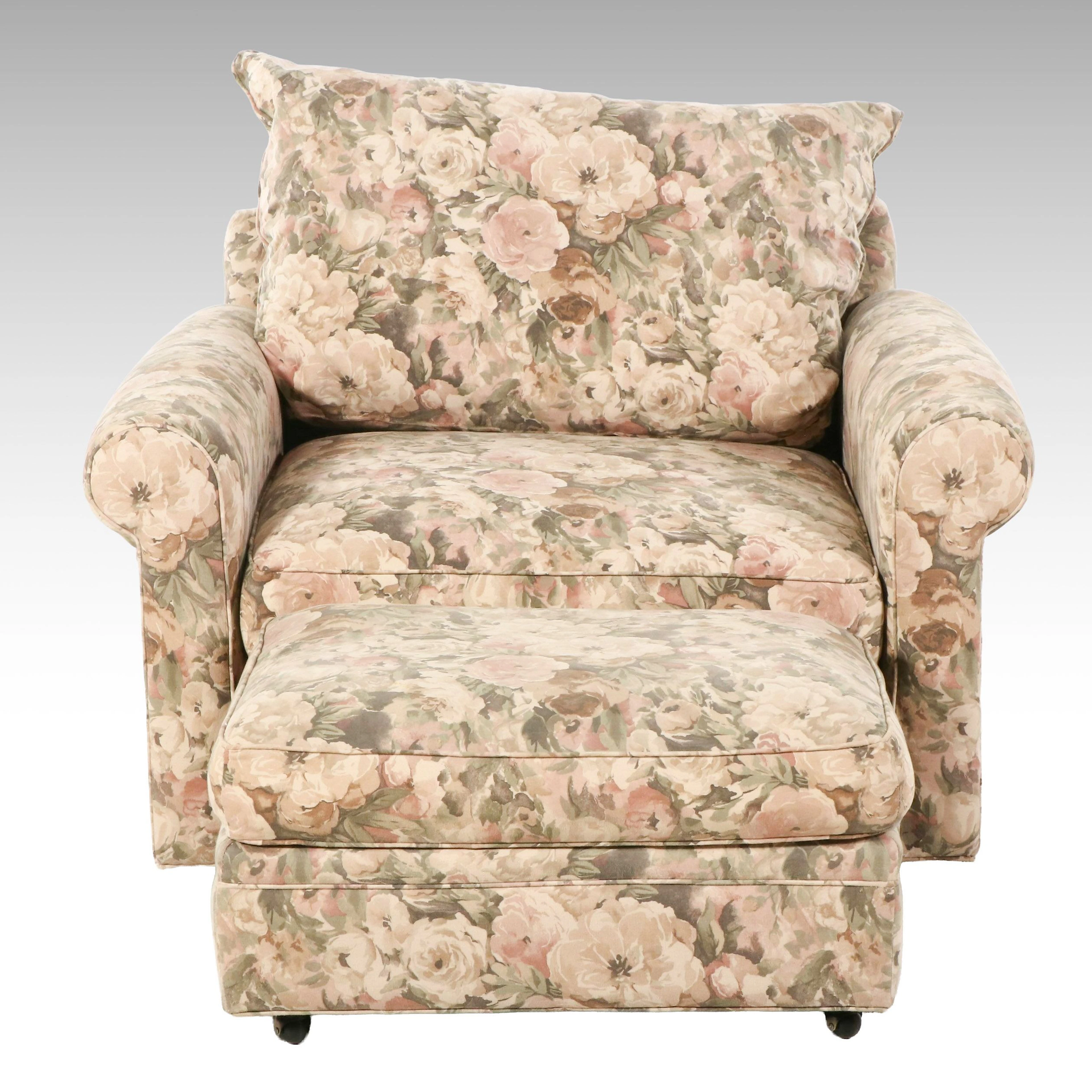 McCreary Modern Inc. Floral Upholstered Lounge Chair with Ottoman
