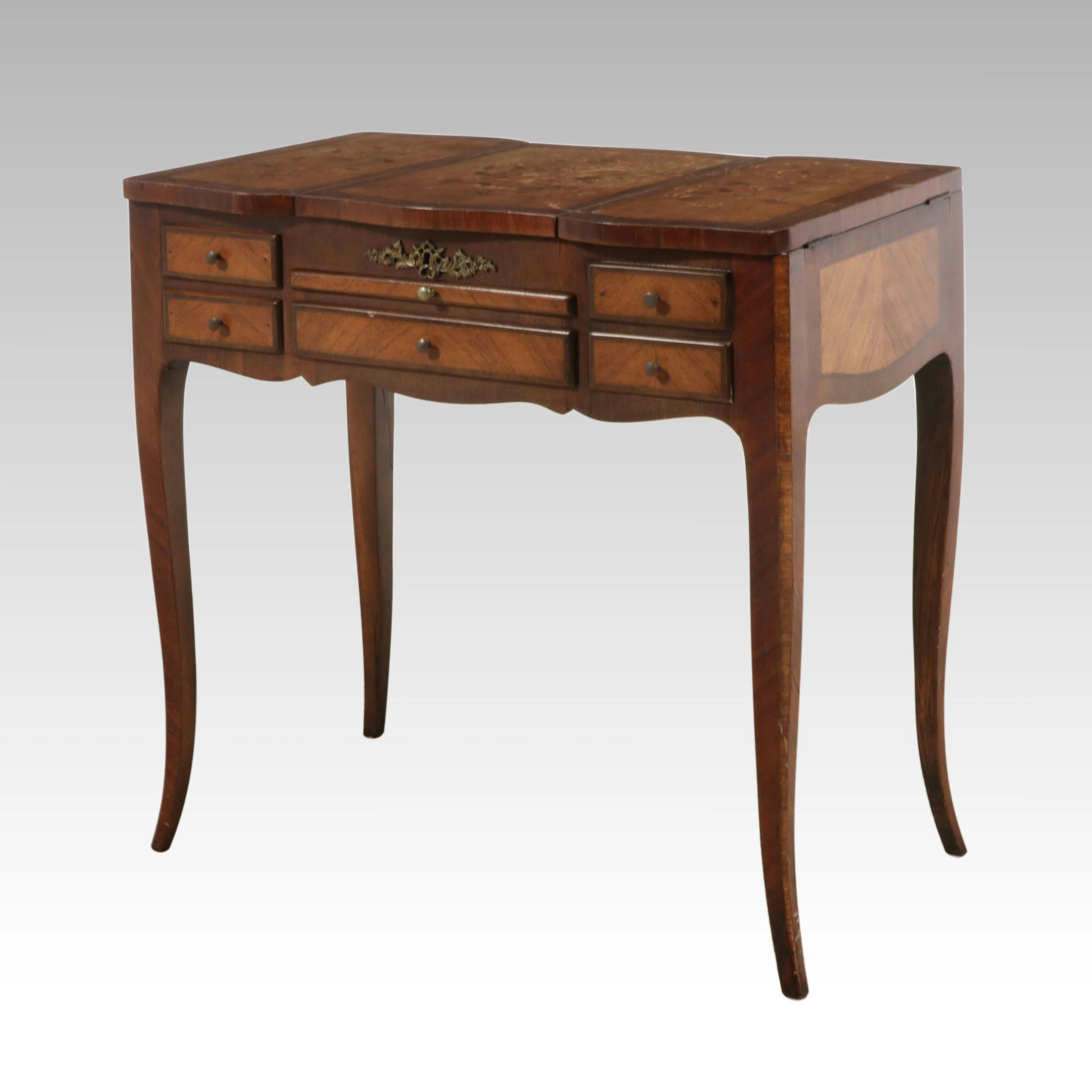 Louis XV Revival Style Inlaid Walnut and Rosewood Vanity Table